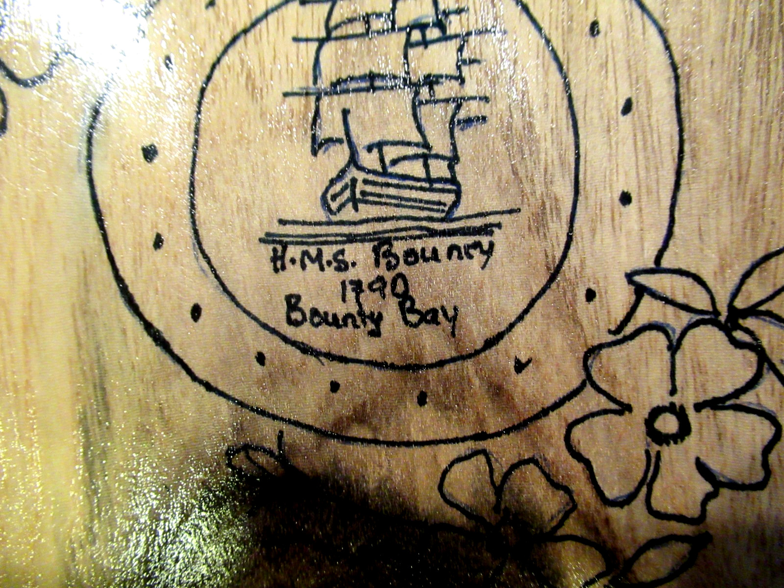 HMS Bounty carving by Carol Christian, c. 2016, 11.5 inches
