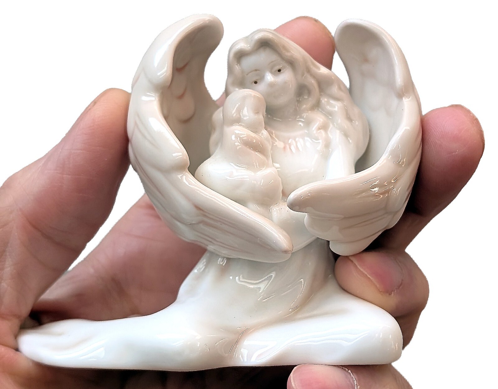 1990 Russ Berrie Porcelain Ceramic Guardian Angel & Baby Figurine Holiday Decor