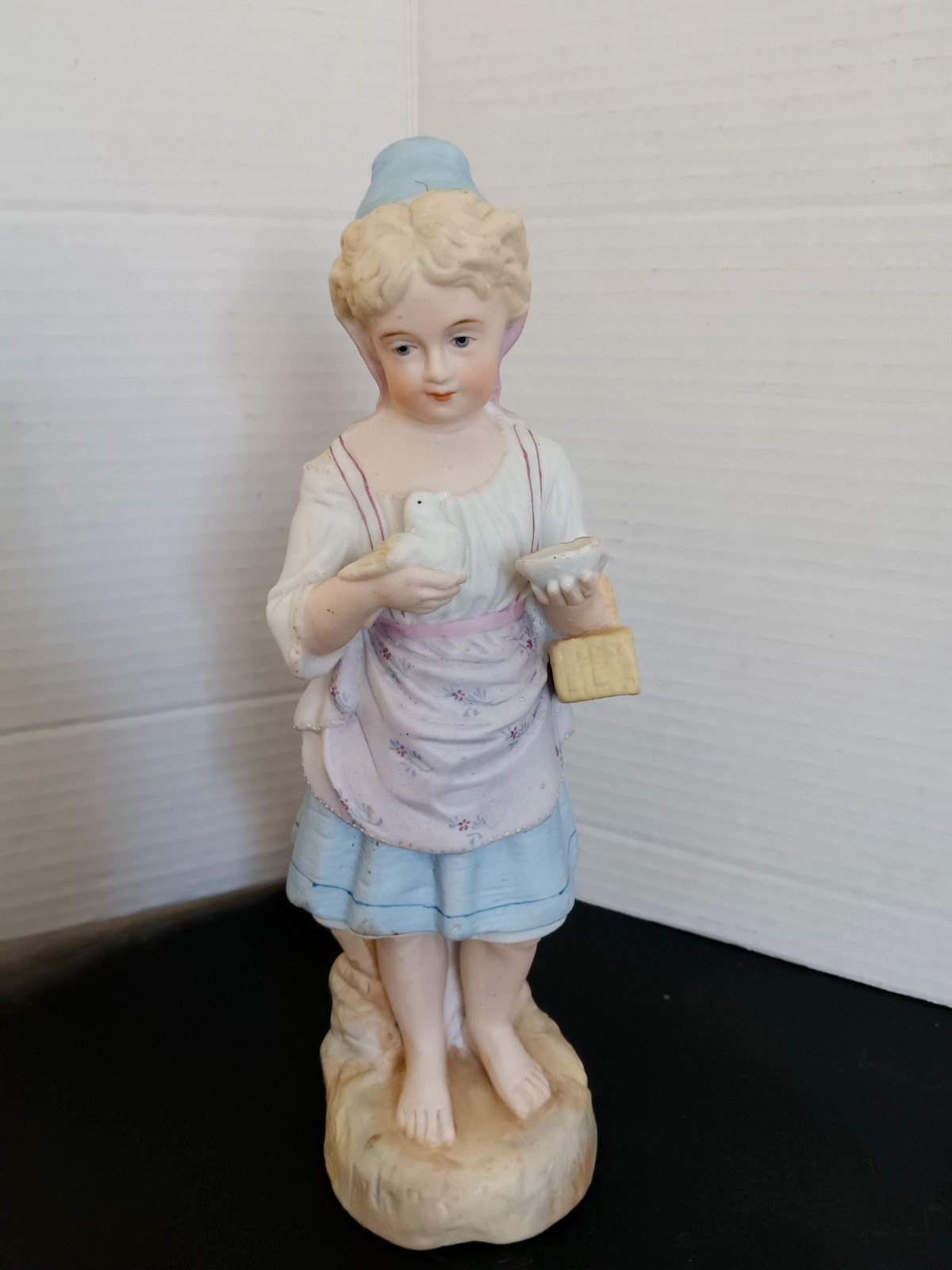 Vintage Woman With Bird Figurine #47 Porcelain Bisque 9″ Homesetead Farmhouse