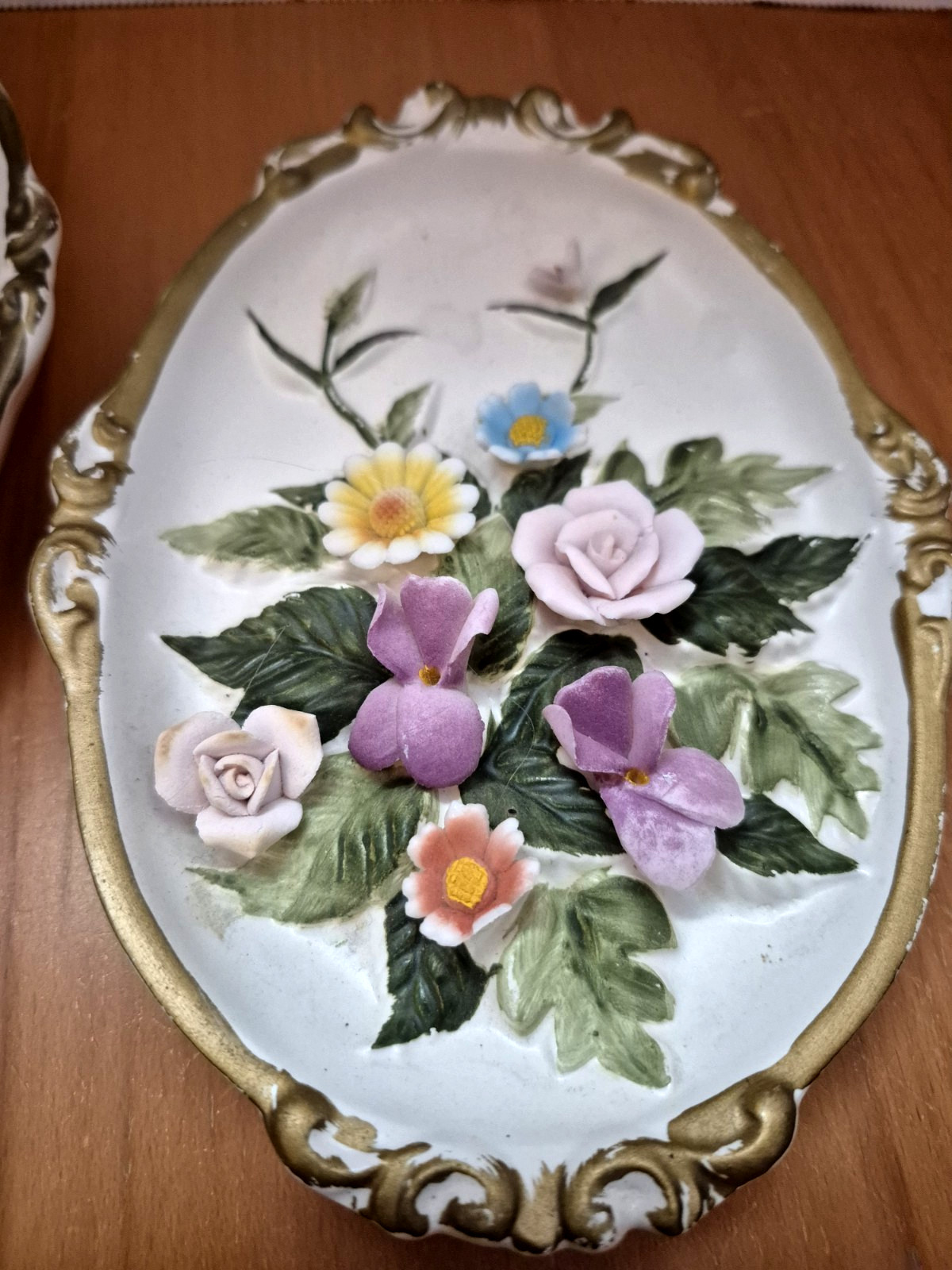 Vtg Lefton Japan 3D Floral Wall Plaques Ceramic/Porcelain Numbered Set Of 2 Read