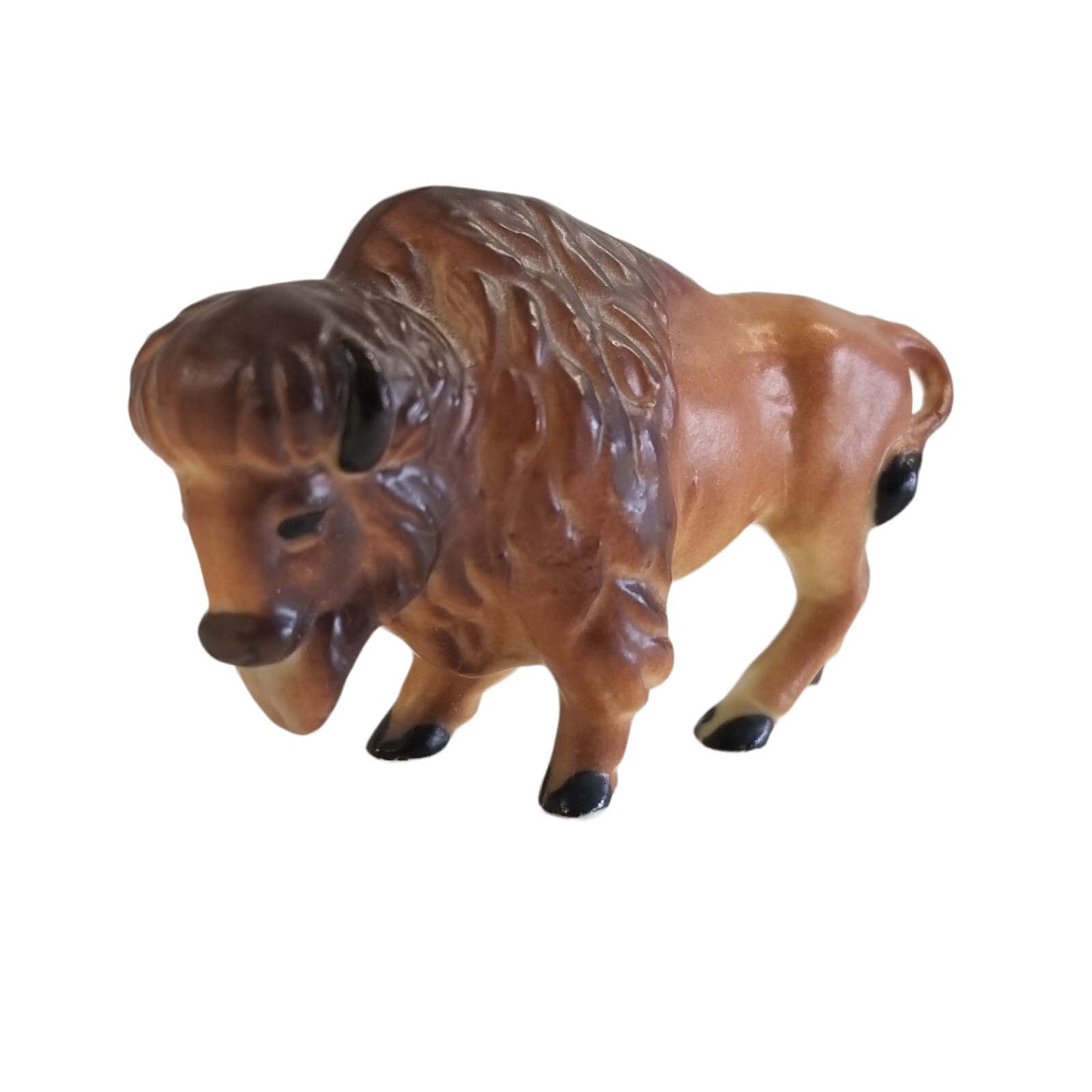Vintage Buffalo Figurine Ceramic Miniature Mini American Bison Figure Animal