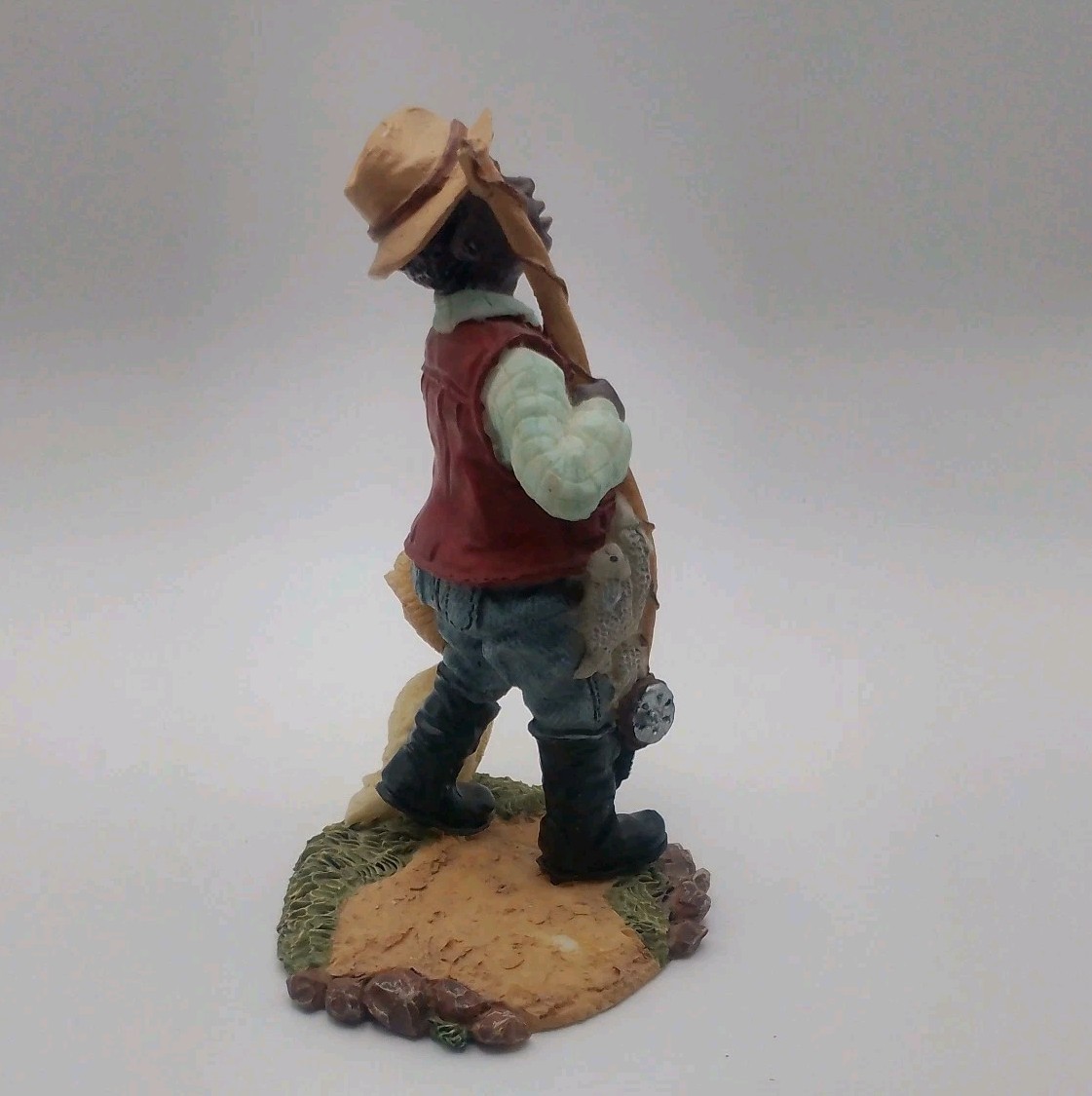 Vintage Hand Painted Resin Fisherman Figurine African American Fishing Cabin…