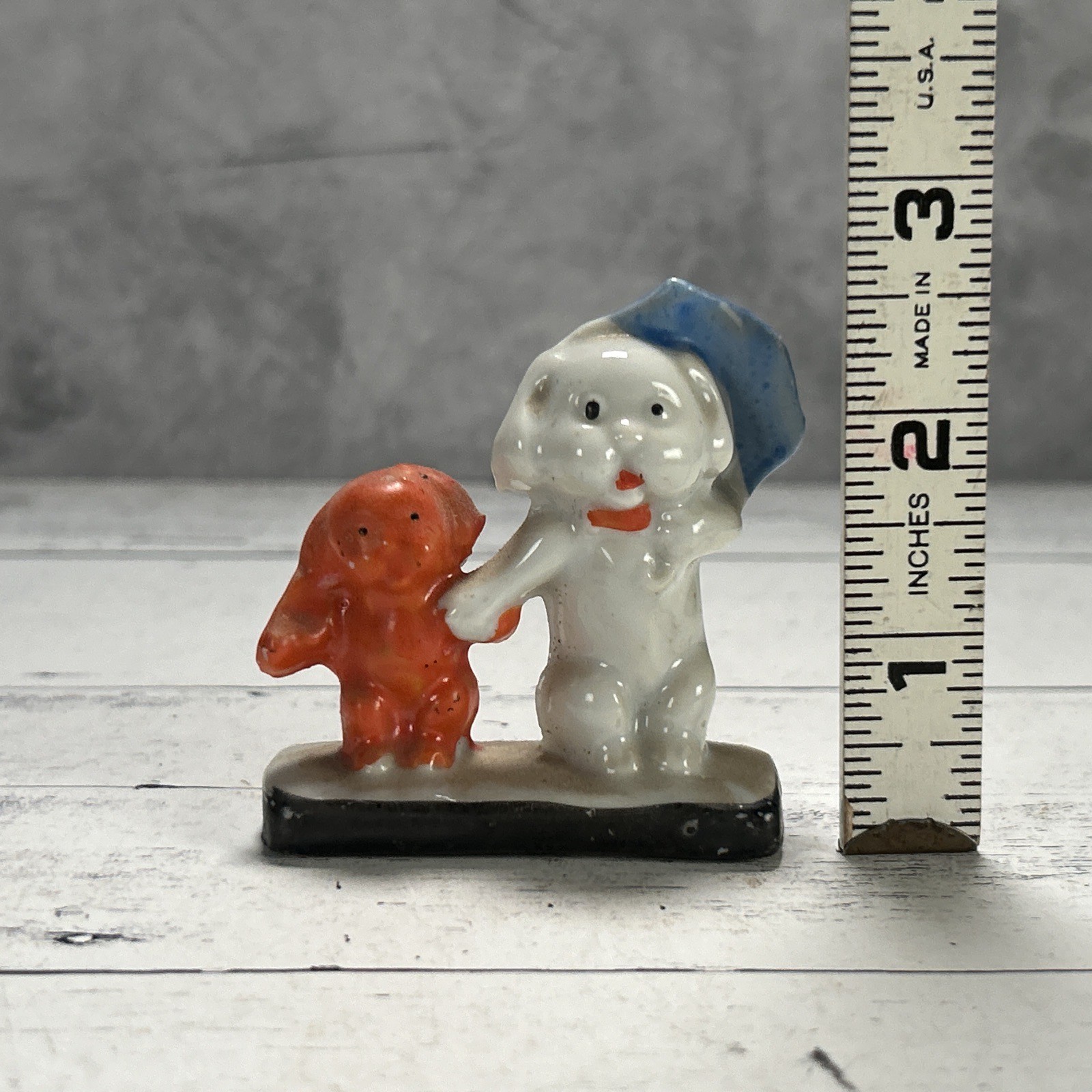 Vintage Ceramic Anthropomorphic Puppies Under Umbrella 1950s Japan Cute Dogs