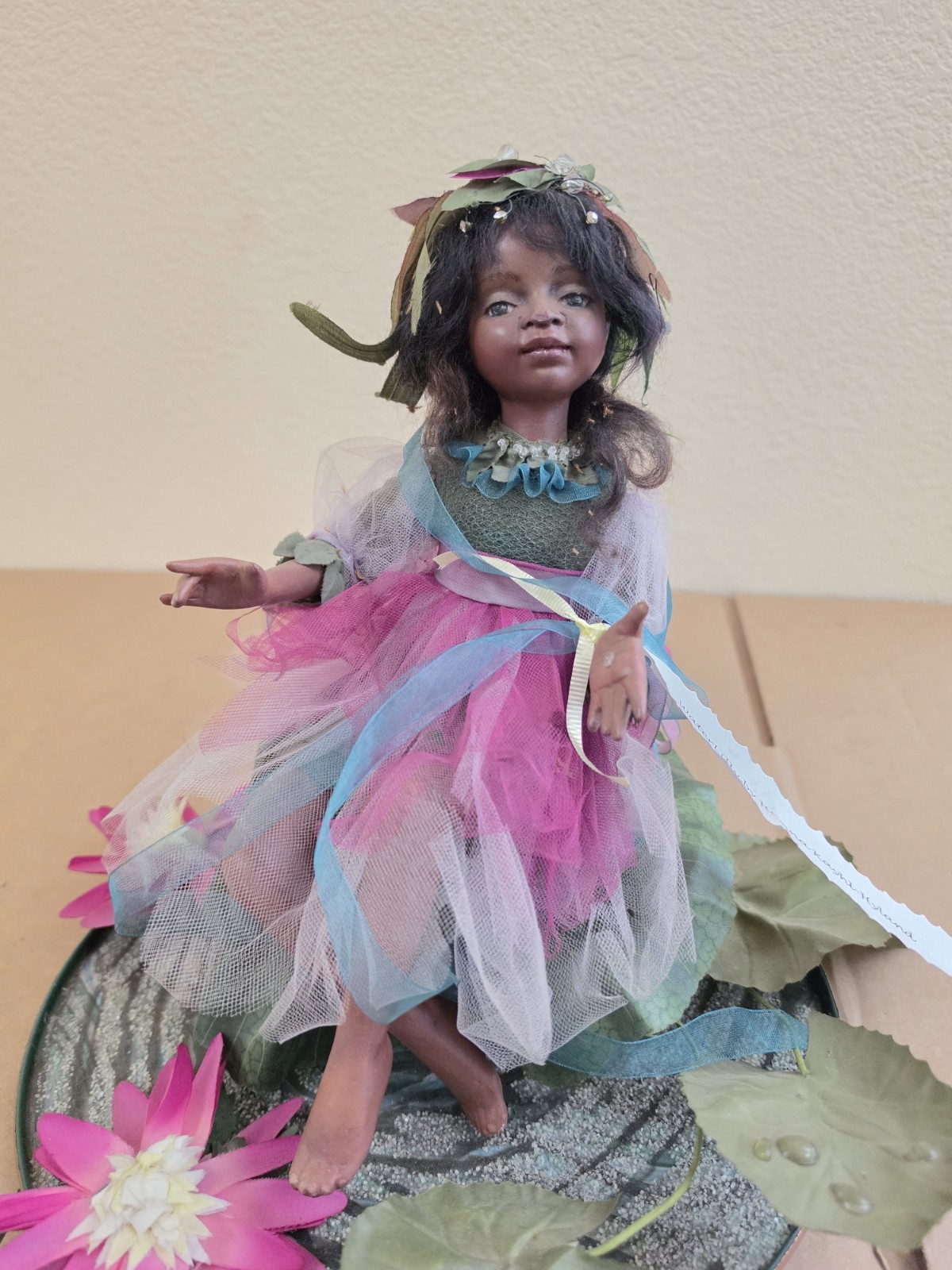 Hanna Kayh-Hyland Waterlily Fairy Fabric Figurine 11″ OOAK