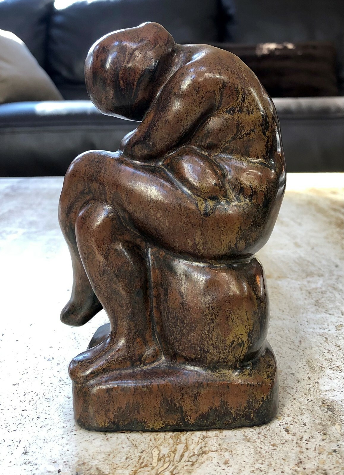 Rare Danish Ceramic/Pottery Statue of a Seated/Mourning Woman by L. Hjorth