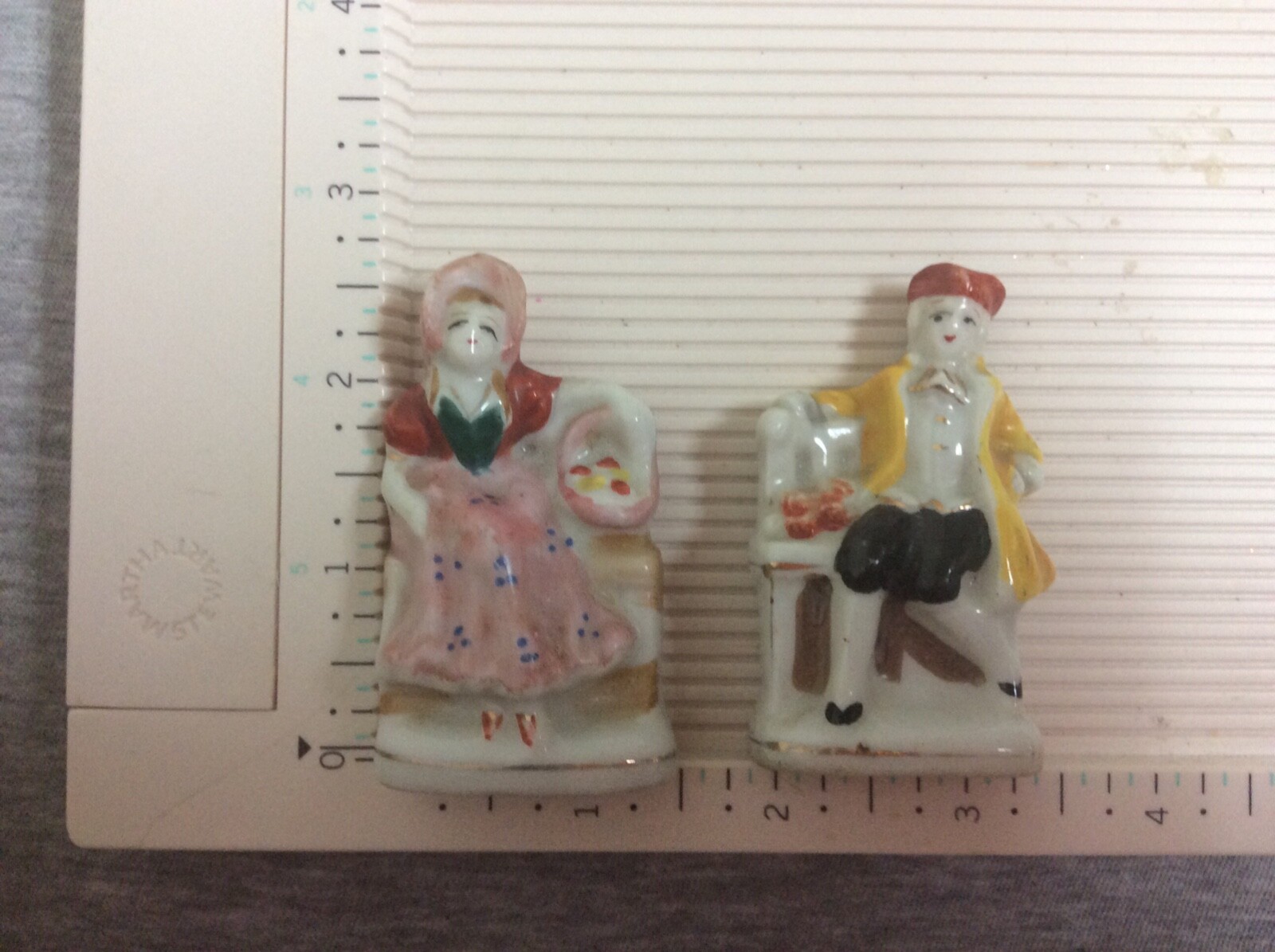 Vintage Porcelain Colonial Siting Man & Woman 2.5” Figurines Japan
