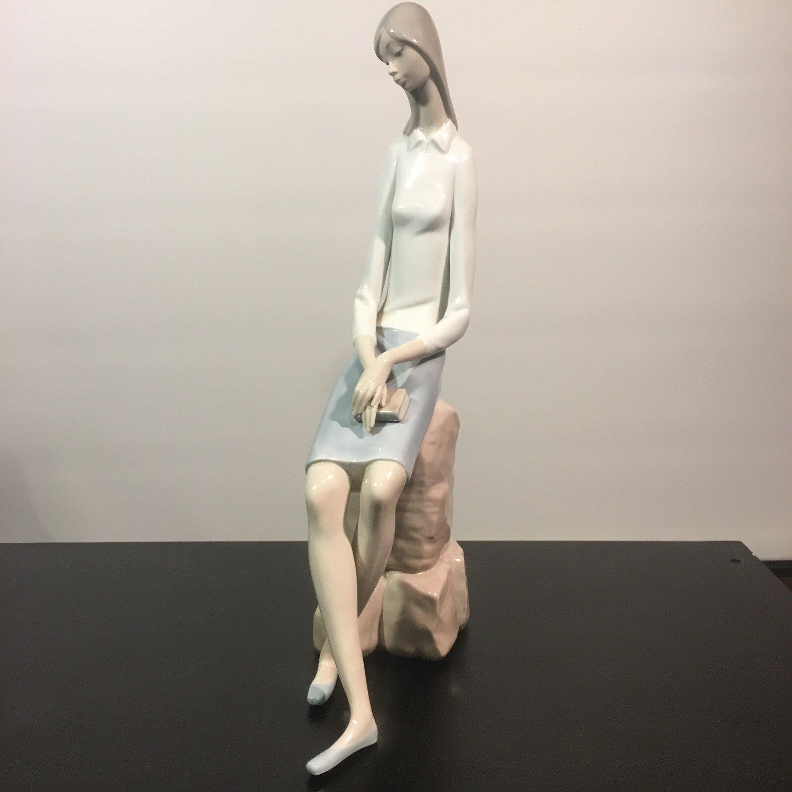 Vintage Lladro Nao Girl Student Sitting on Rock – Retired 15in. Porcelain (Rare)