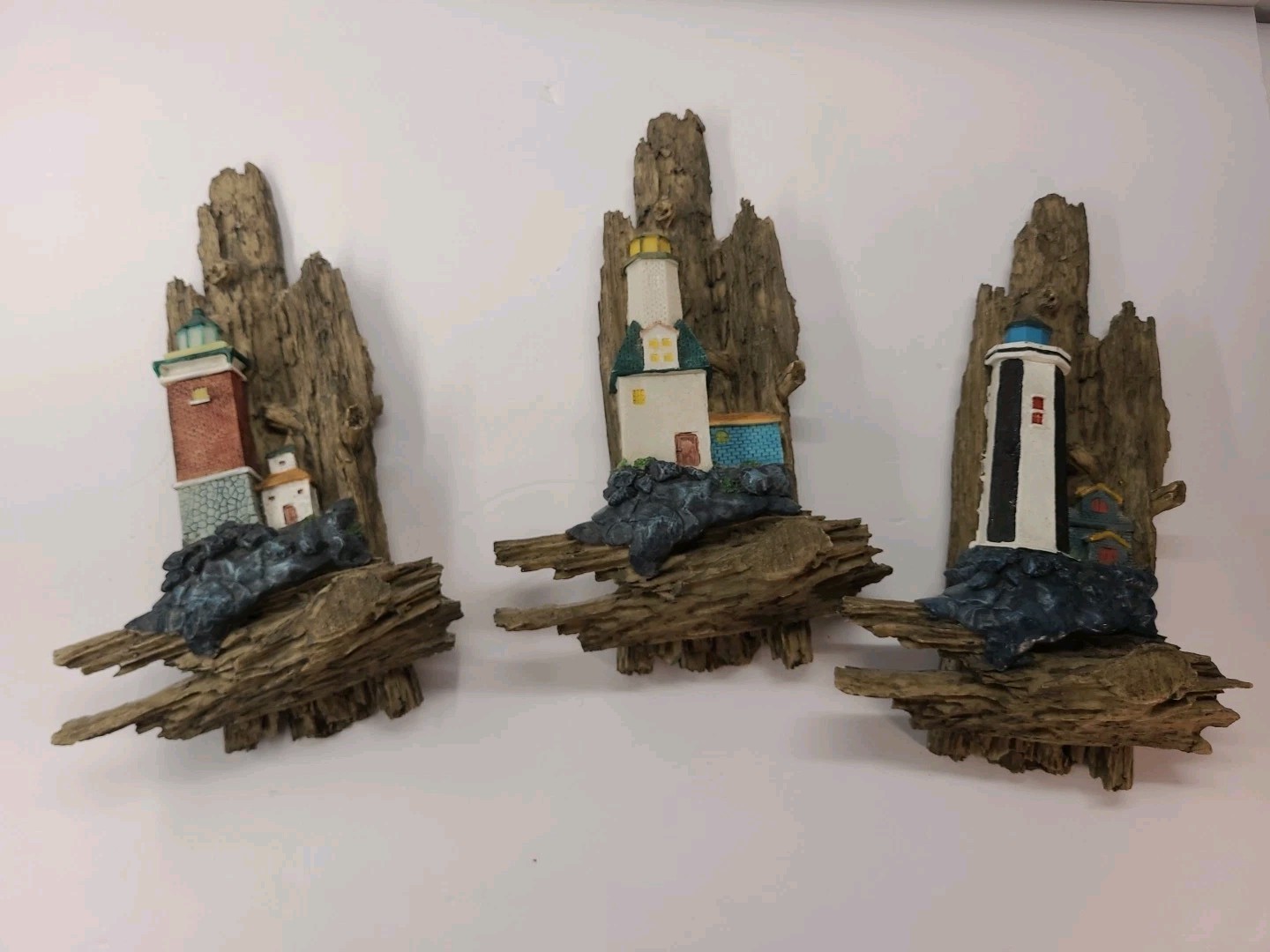 (3) Lighthouse Home Decor Lighthouse on Drift Wood (Resin) 11.5×6.5″