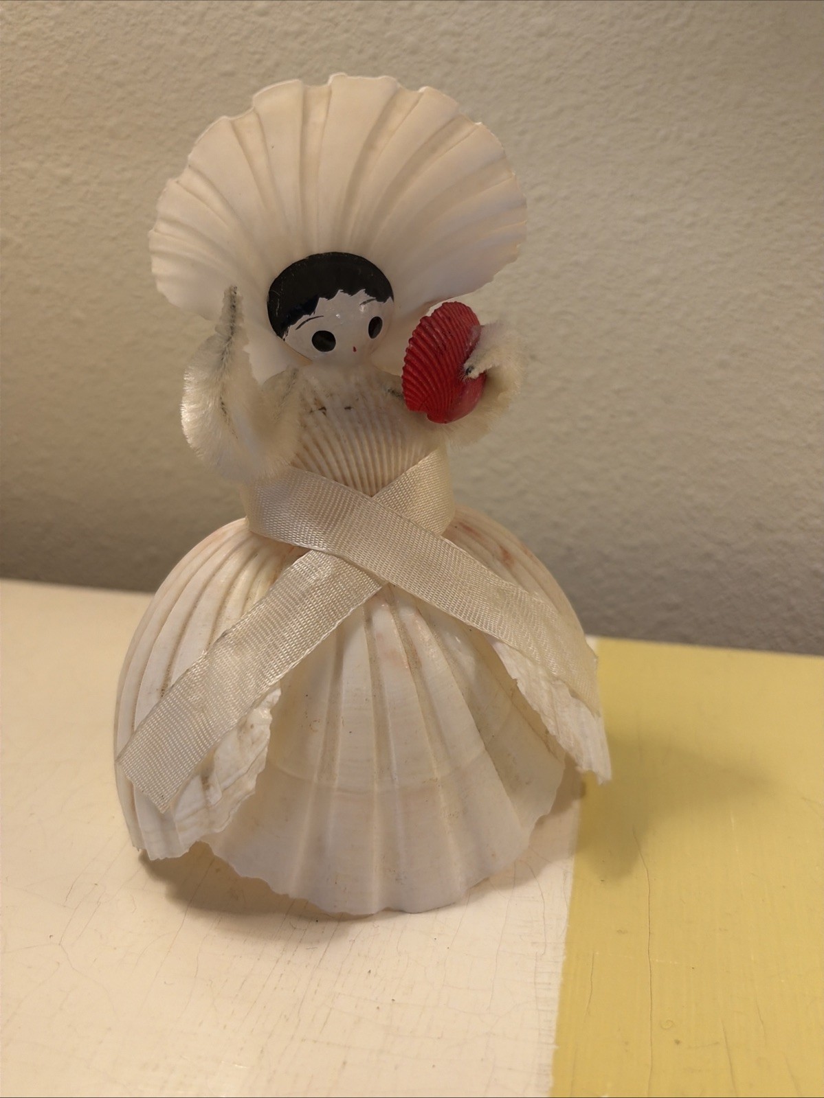 Vtg 50s Seashell Doll Lady Figurine Handmade Chennile Coastal Folk Art 5″ Tall