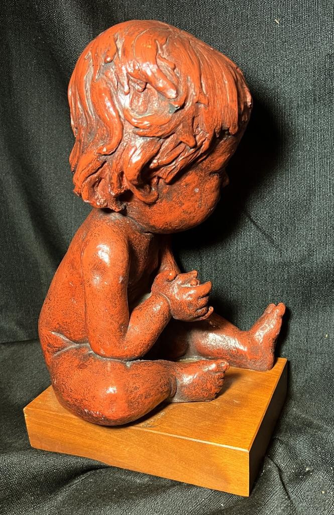 Vintage Austin Productions Child Baby Statue Art Sculpture Wood Base Boy or Girl