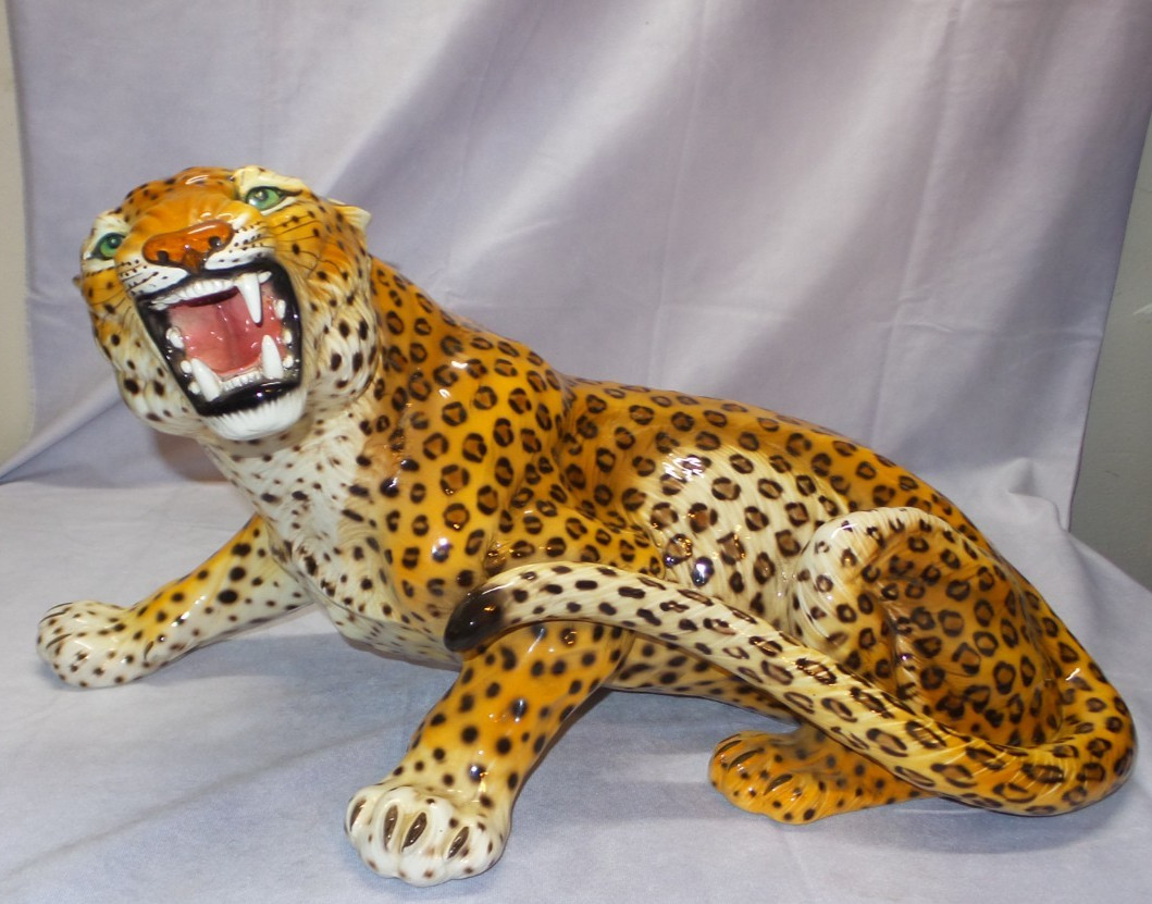 GIOVANNI RONZAN Porcelain Leopard Figurine 20″ Italy MCM – READ DESCRIPTION