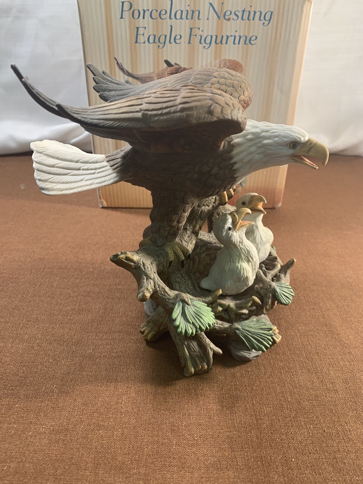 Porcelain Nesting Eagle Figurine- Bird of Pray Nest Babies Vintage