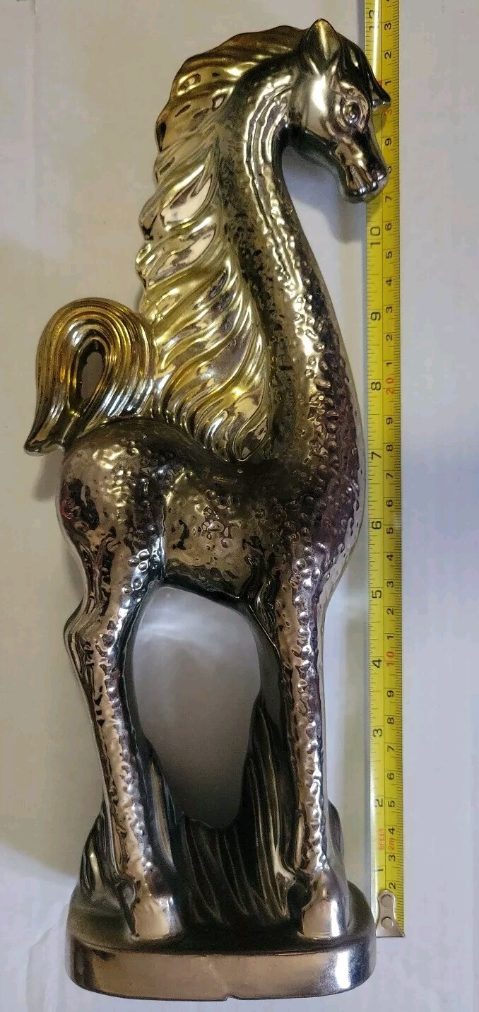 VTG RARE HTF Silver & Gold Tone 12 1/2 Inch Tall Ceramic Horse Stunning