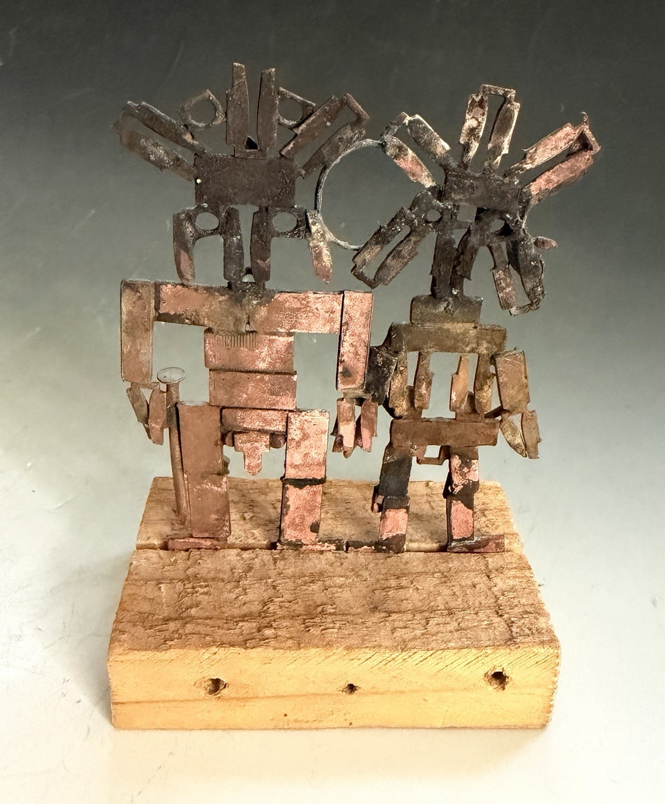 Vtg Small Brutalist Modernist Man Woman Figures Metal Handmade Sculpture