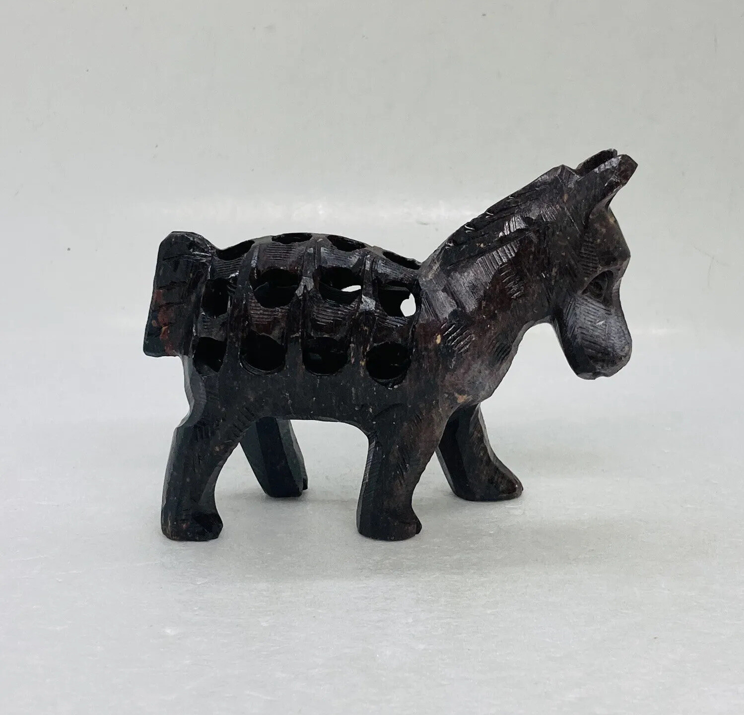 Vintage Stone Carved Horse Figurine Hollow Baby Horse Inside Body Art Decor 6