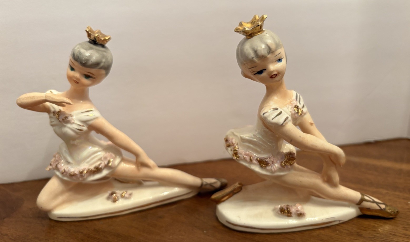 Vintage Pair of Kneeling Ballerinas 1950’s Ballet Empress Figurines