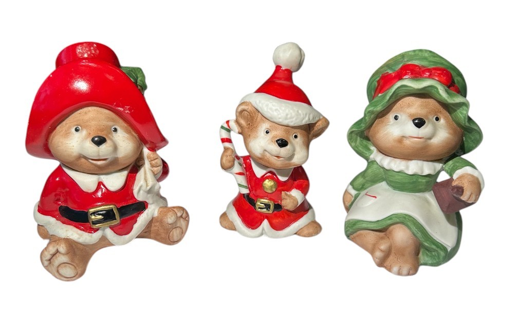 Vintage Christmas Bear Figurine Family Homco Holiday Collectible Set of 3