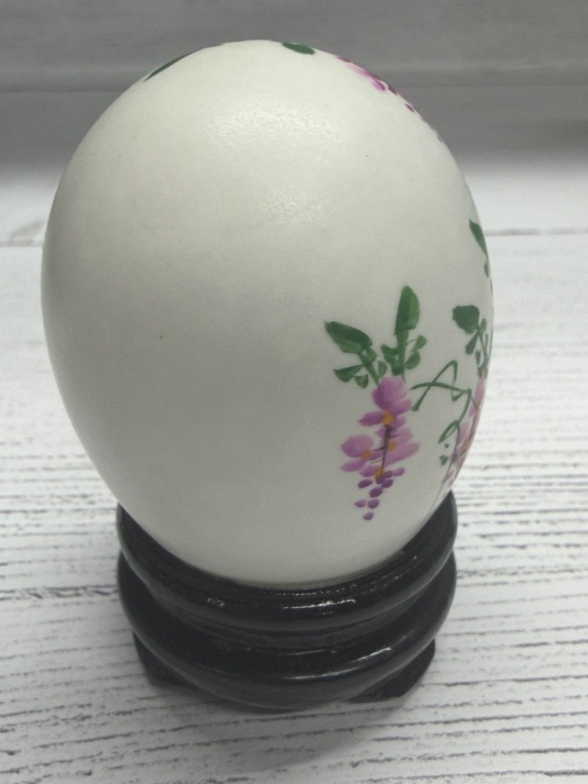 Vintage Hand Painted Egg – Peacock – Birds and Flowers With Display Case