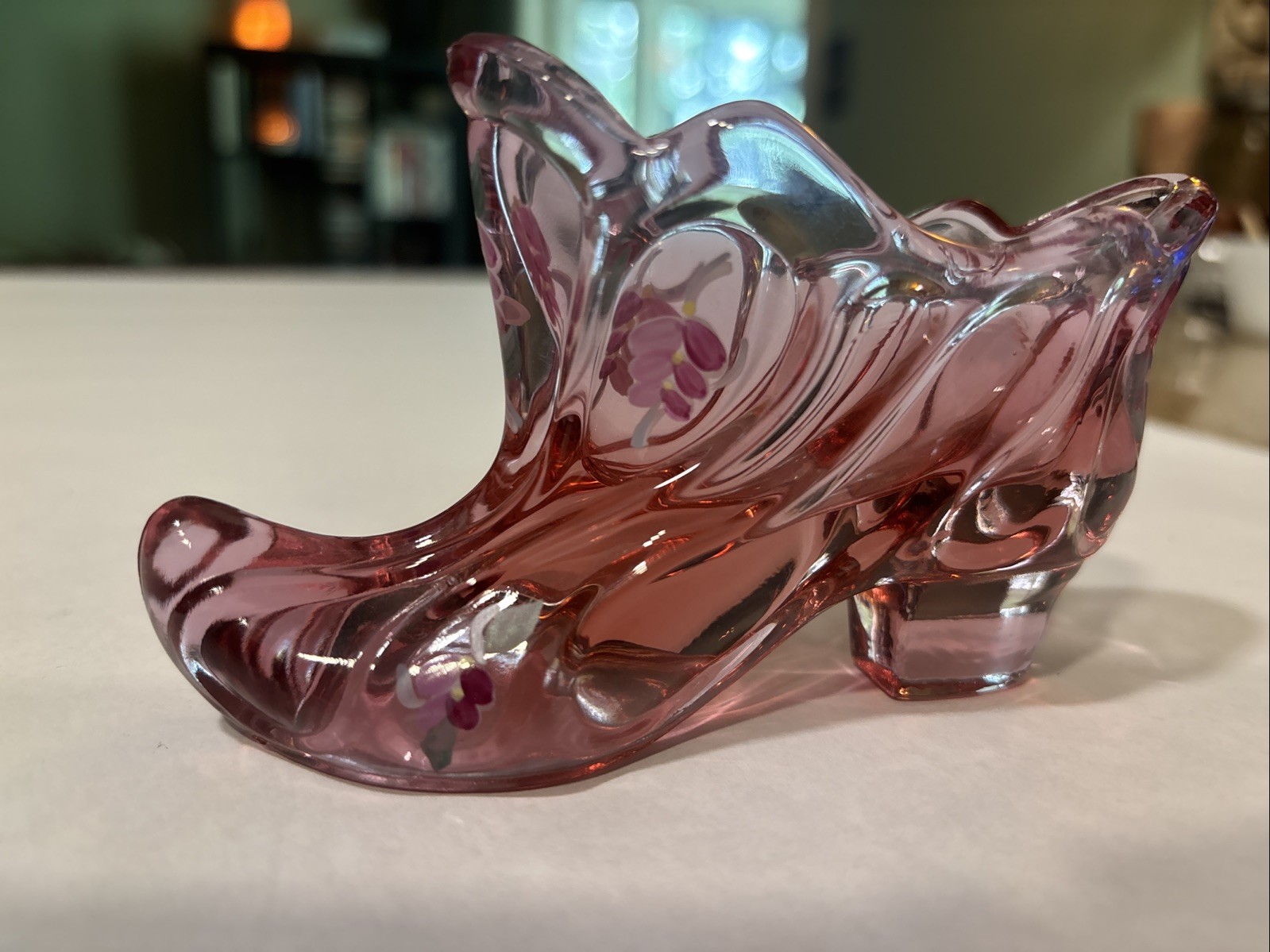Fenton Pink Glass Handpainted And Signed Slippers
