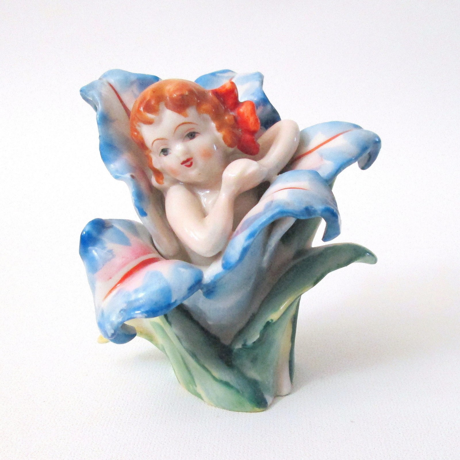 Bone China Girl In Lily Figure Cherub Flower Figurine Japan OK Company