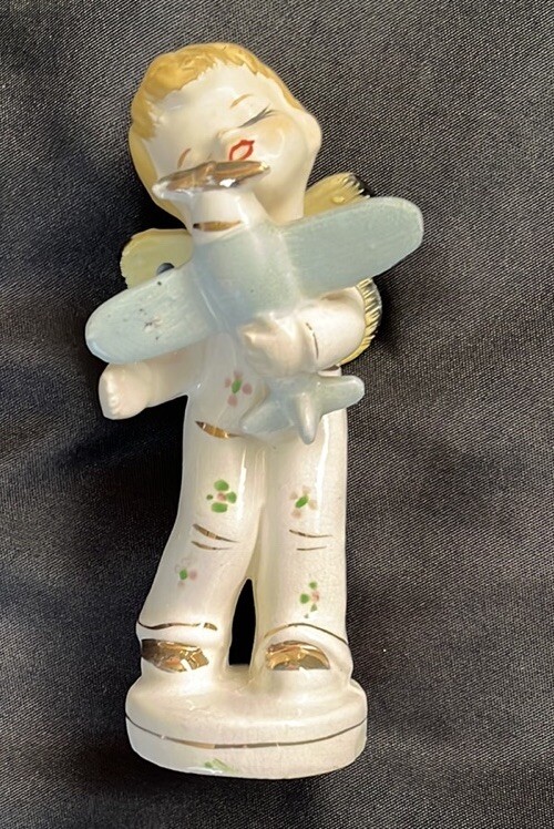 Vtg 50s/60s NAPCO(?) Boy Angel W/BUTTERFLY WINGS~Holding Toy Airplane~RARE