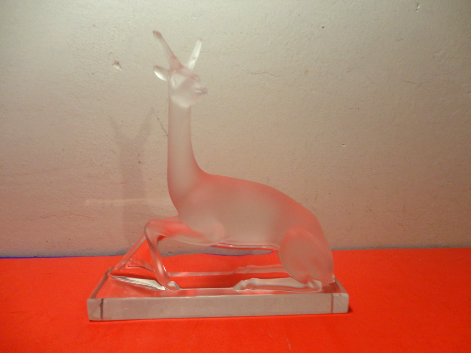 Lalique France Frosted Clear Crystal Stag Sculpture (9 by 8.5 by 3″)