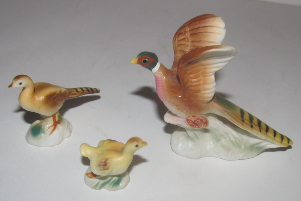 3 Vintage Bone China Miniature Birds (Wild Turkey?) Figurines (Japan) (TS1)