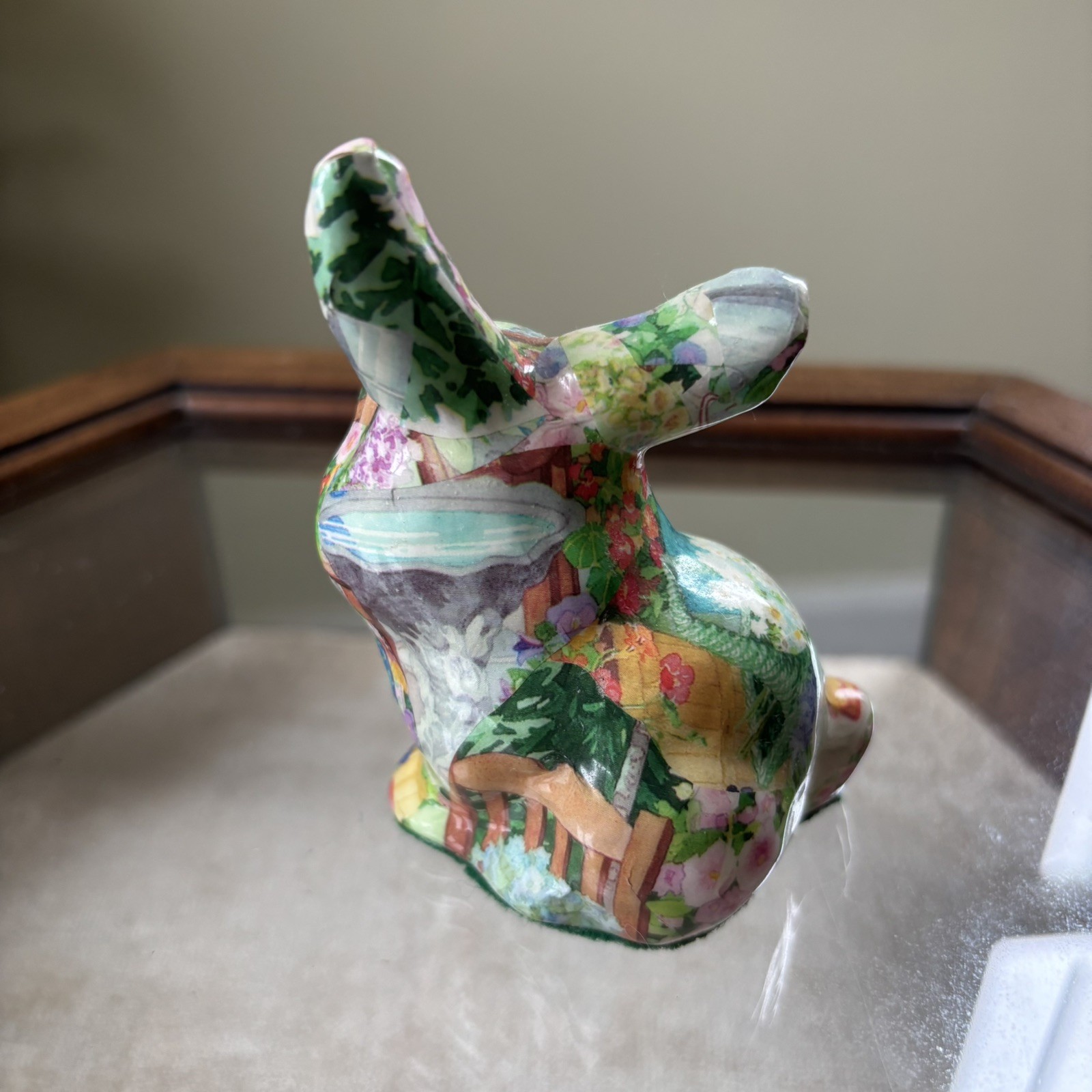 Vintage Rabbit Bunny, Decoupage 3 1/2 inches tall made in Canada