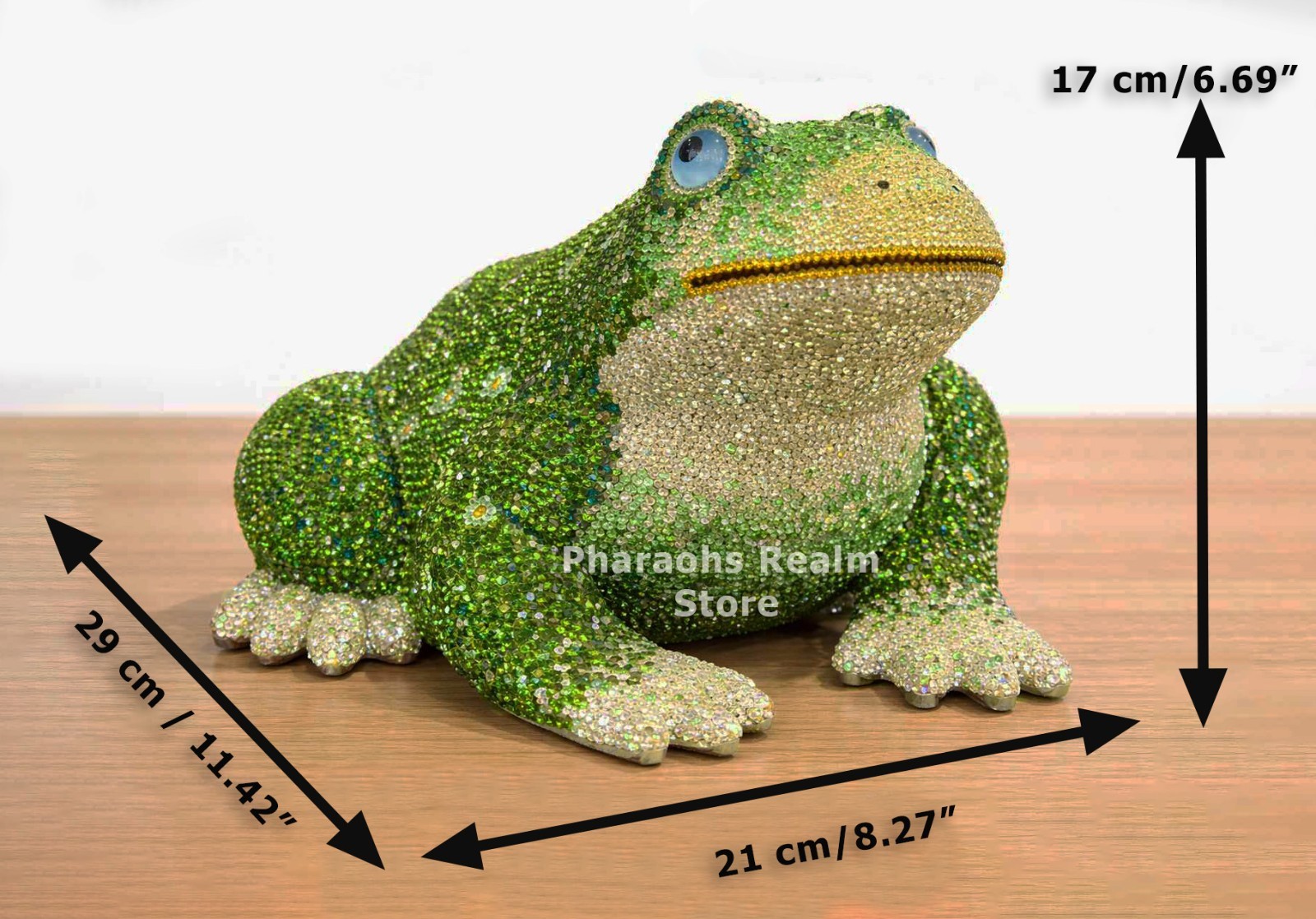 Asfour Crystal Frog Statue Figurine – Sparkling Green and White Crystal Beads
