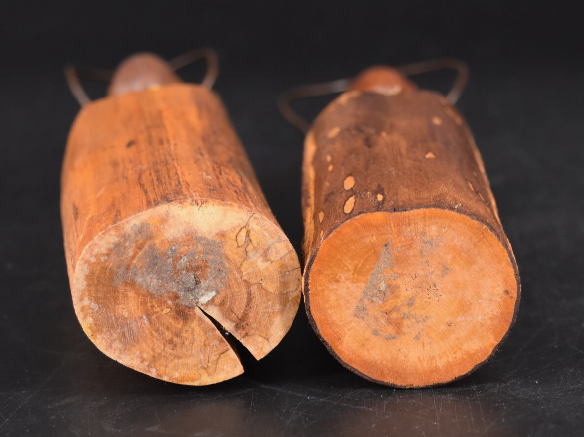 VTG Carved Wood Minimalist Angels Set of 2 Figurines w/Wire Halos 11.25″
