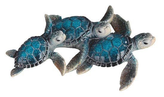 Three Sea Turtles Figurine 6″ W Blue Nautical Resin Boxed Gift Home Decor