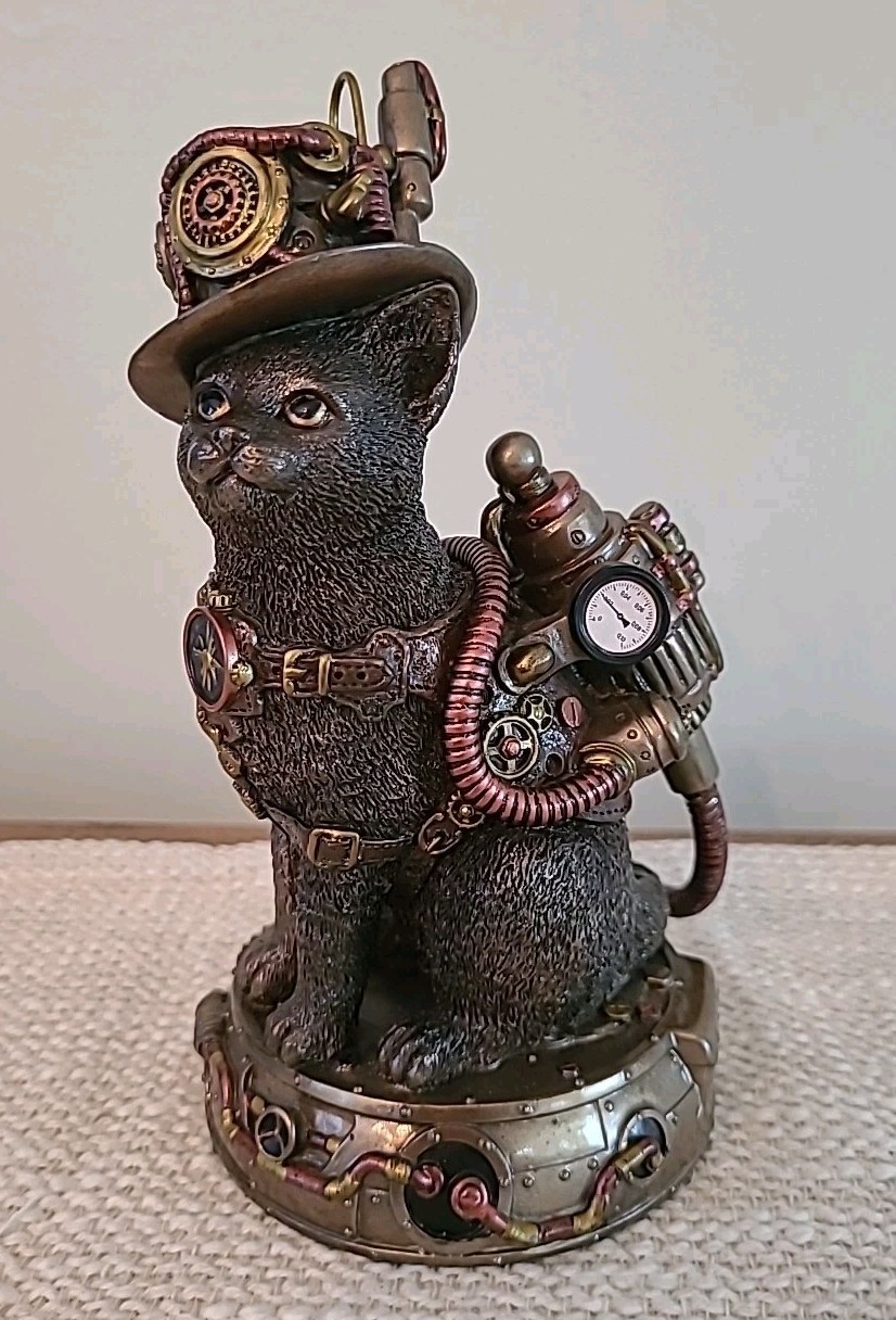 Veronese Design 6 7/8 Inch Steampunk Tinkerer Cat Cast Resin Bronze