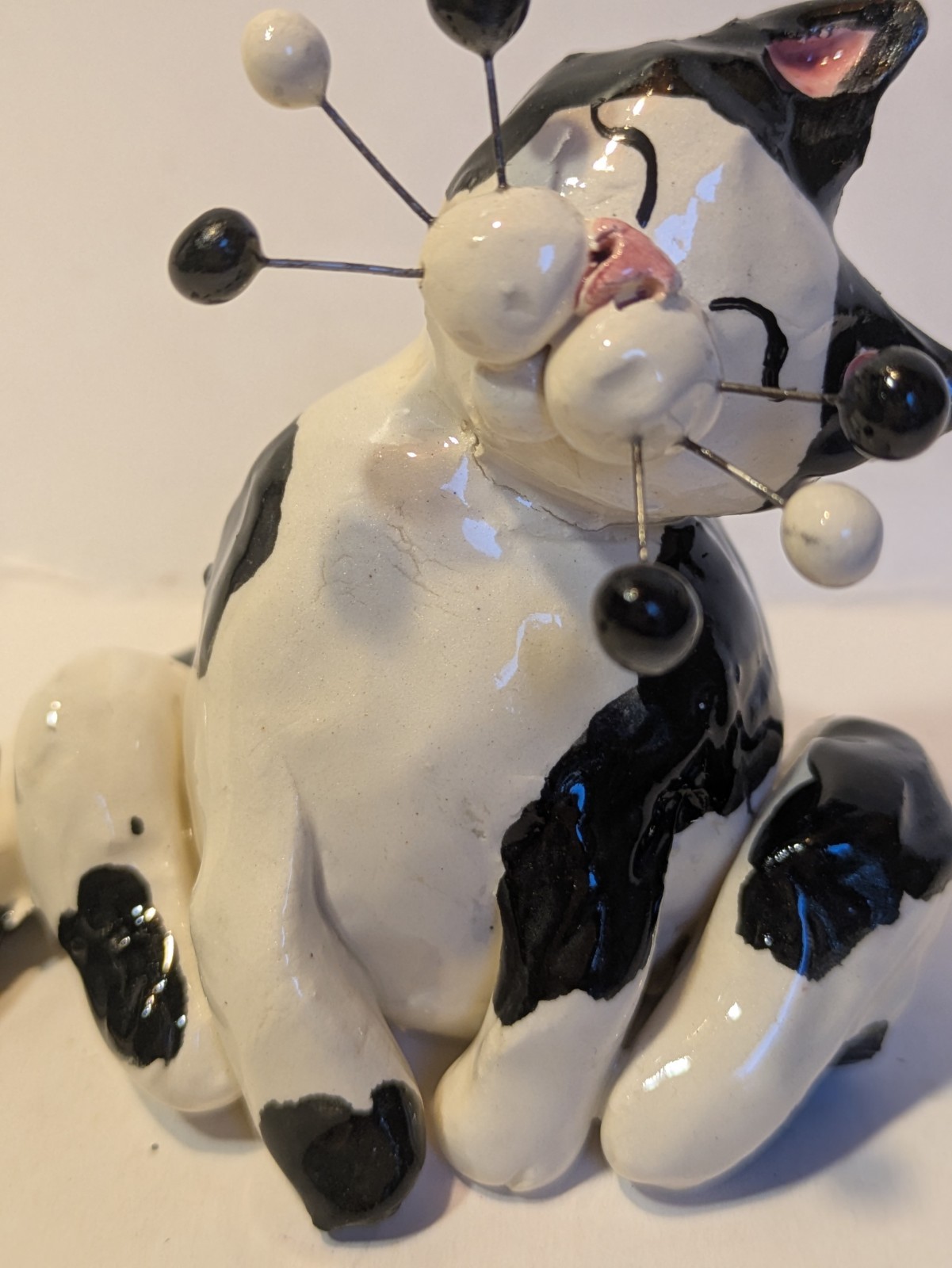 Curious Silly Black & White Cat Sasuke, WhimsiClay Original by Amy Lacombe