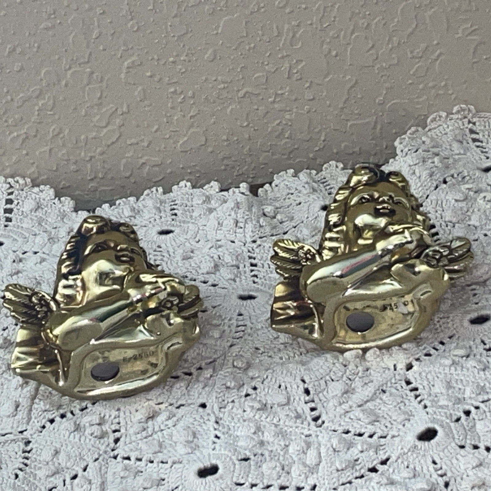 2 Vintage Ceramic Gold Cherub Angels Shelf Sitters Bright Beautiful NUMB #E-2550