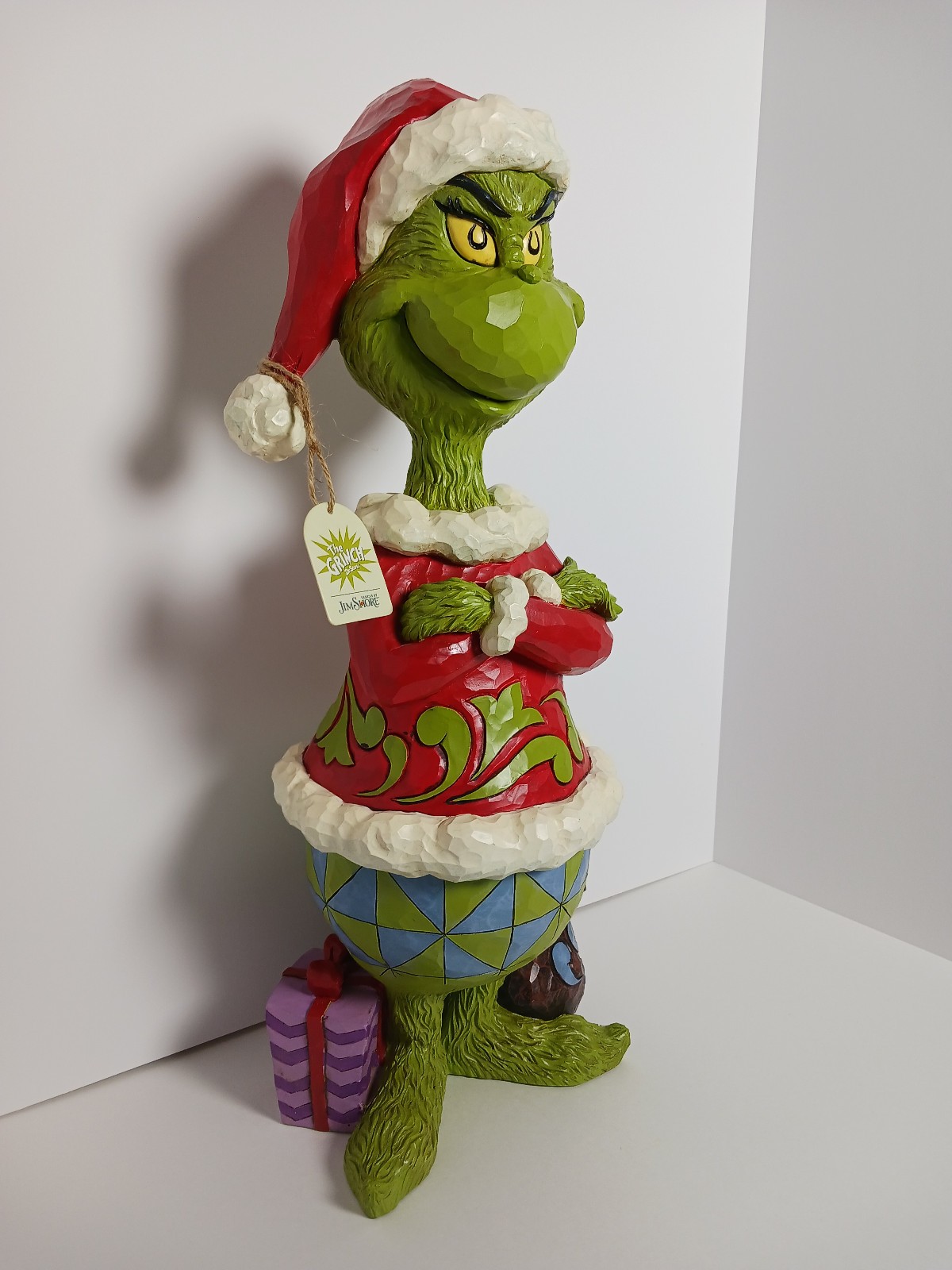 Jim Shore Dr Seuss Enesco 20″ Grinch Santa Hat Arms Folded Christmas LARGE