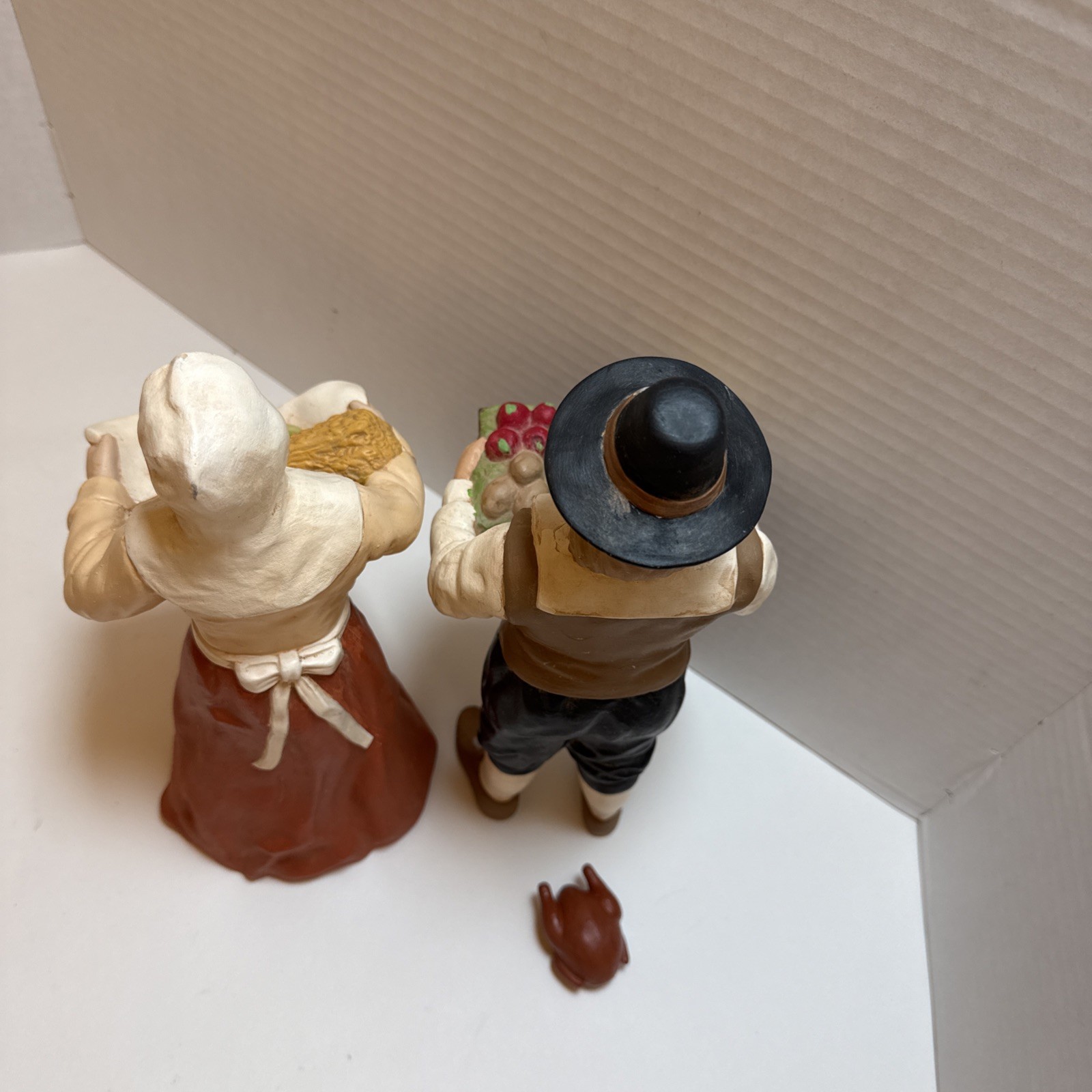 Vintage Pilgrim Thanksgiving Decor Painted Figurines 11″ Female 12″ -mid-1990s