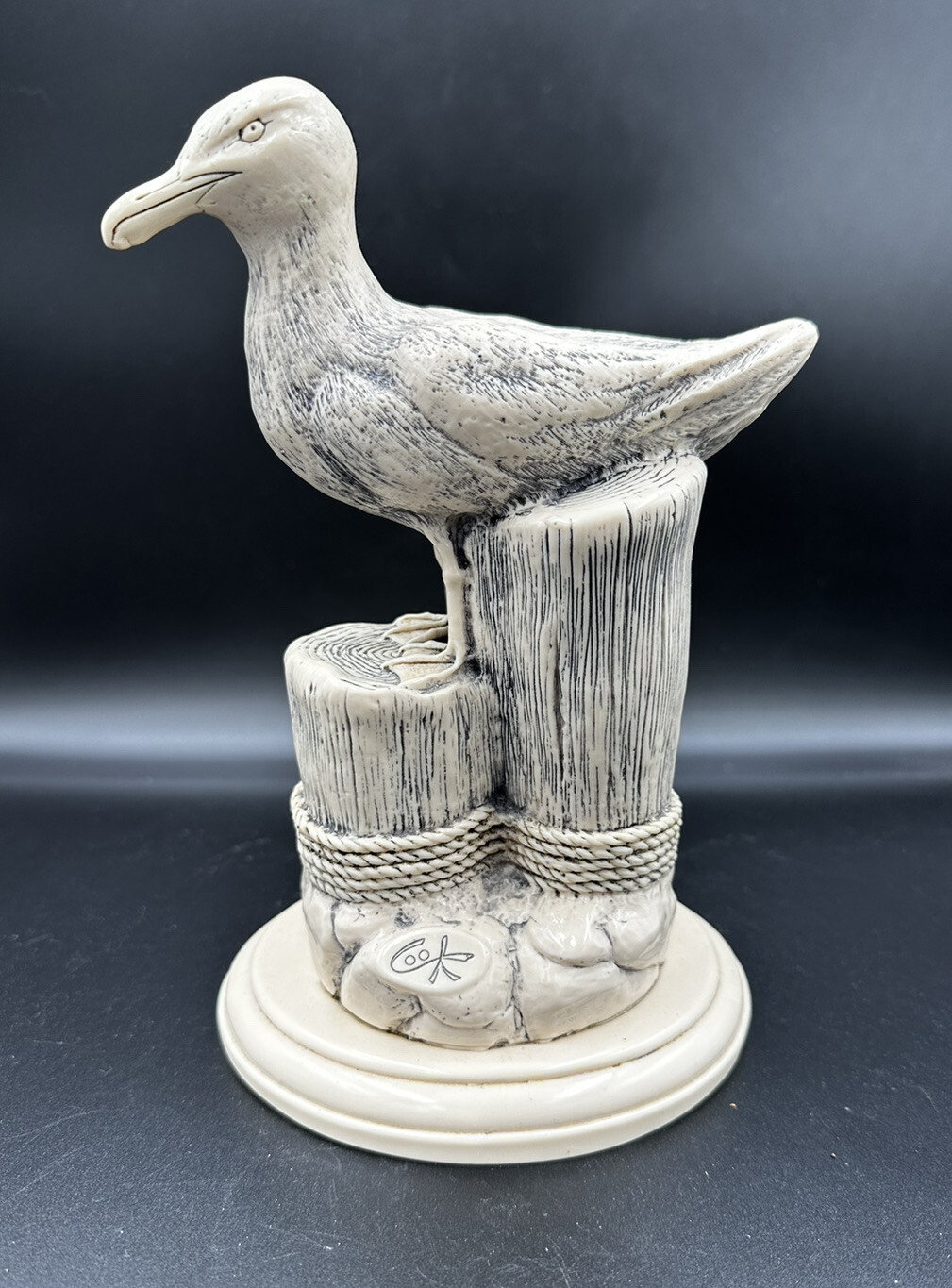 G H Cook Company Fine Art Seagull On pillings Faux White Stone Sculpture Statue