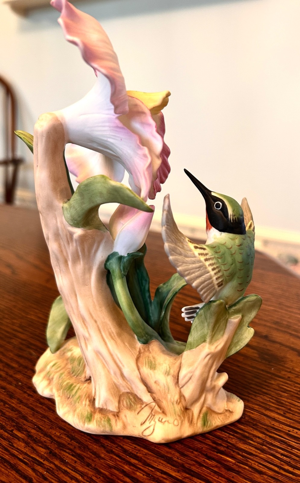 1985 Hummingbird & Orchid Masterpiece Bone China Figurine signed by Mizuno Homco