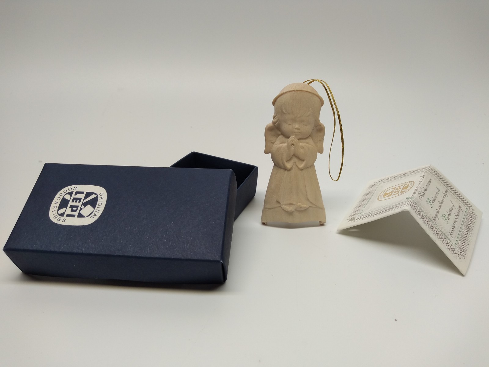 LEPI Woodcarvings – Praying Angel – Gift Box and Certificate – Solid Wood Angel