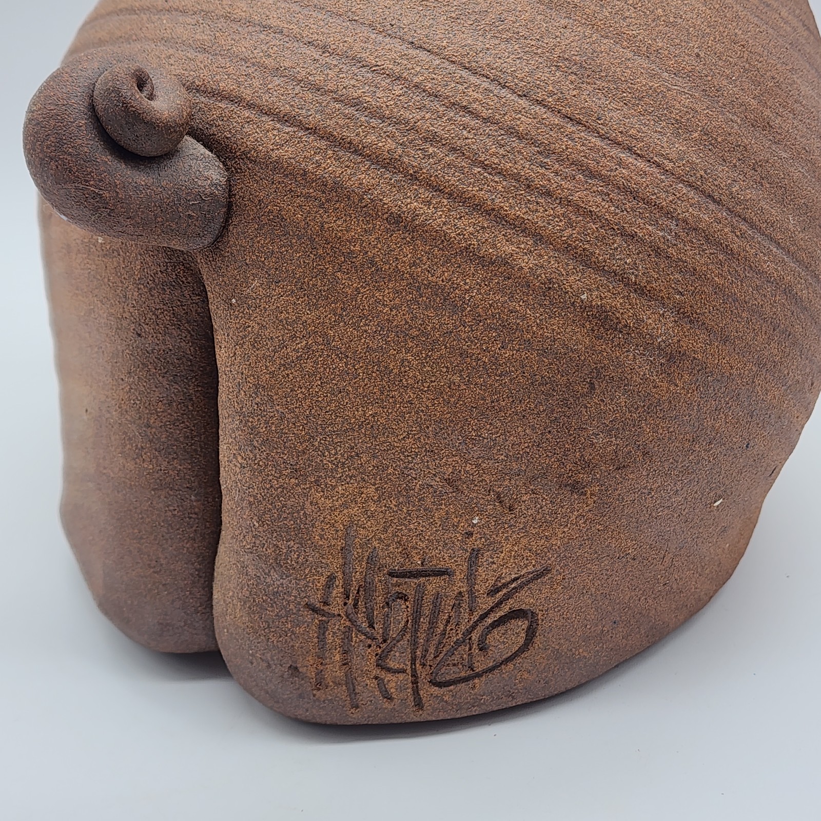 Harting Studio Pottery Piggy Bank Handmade USA Folk Art Stoneware Pig 10″ RARE