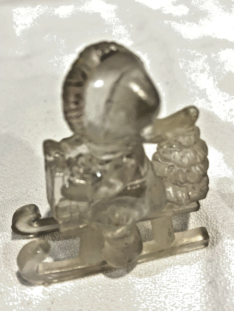 Vintage Mid Century Lucite Clear Frosted Christmas Figurines Skiing/Sledding