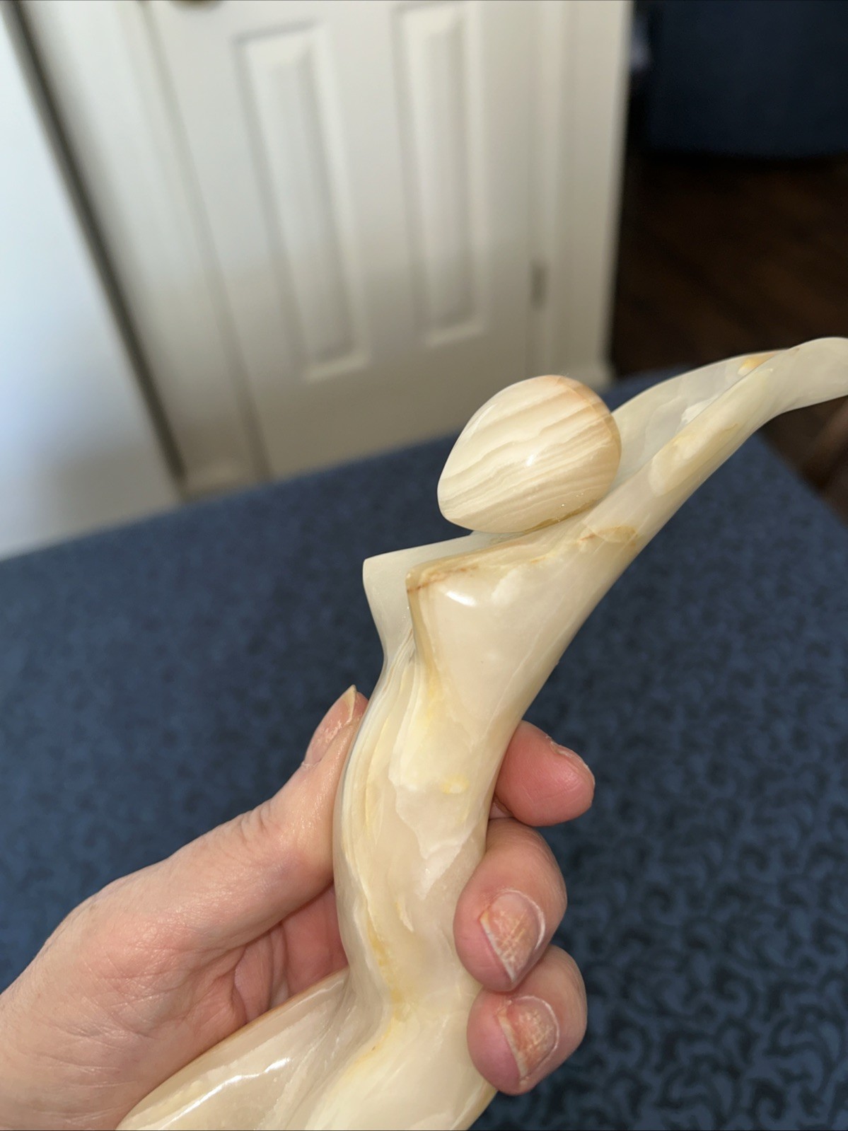 Vintage 10″ Marble Nude Goddess Minimalist Figure With Arms Raised Above Head