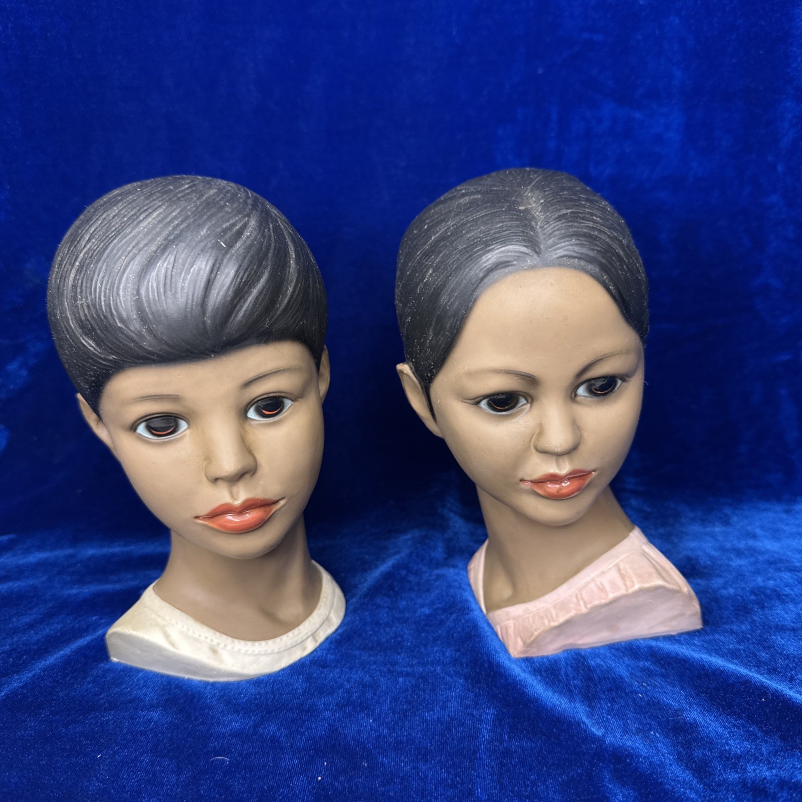Vintage polynesian head bust pair boy and girl Hawaii