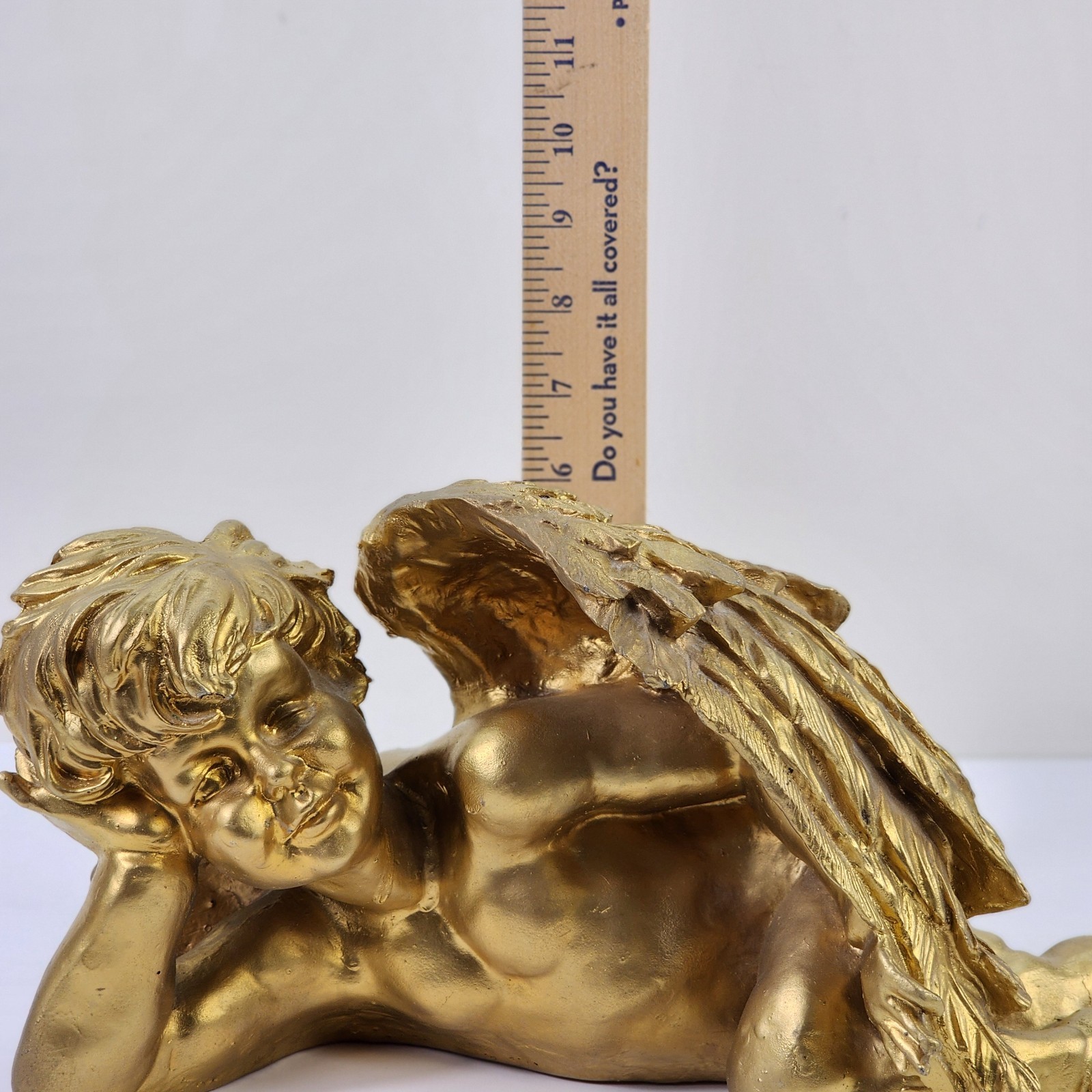 Lg Vtg Gold Cherub Angel 15″ Sculpture Figurine Hollywood Regency Victorian