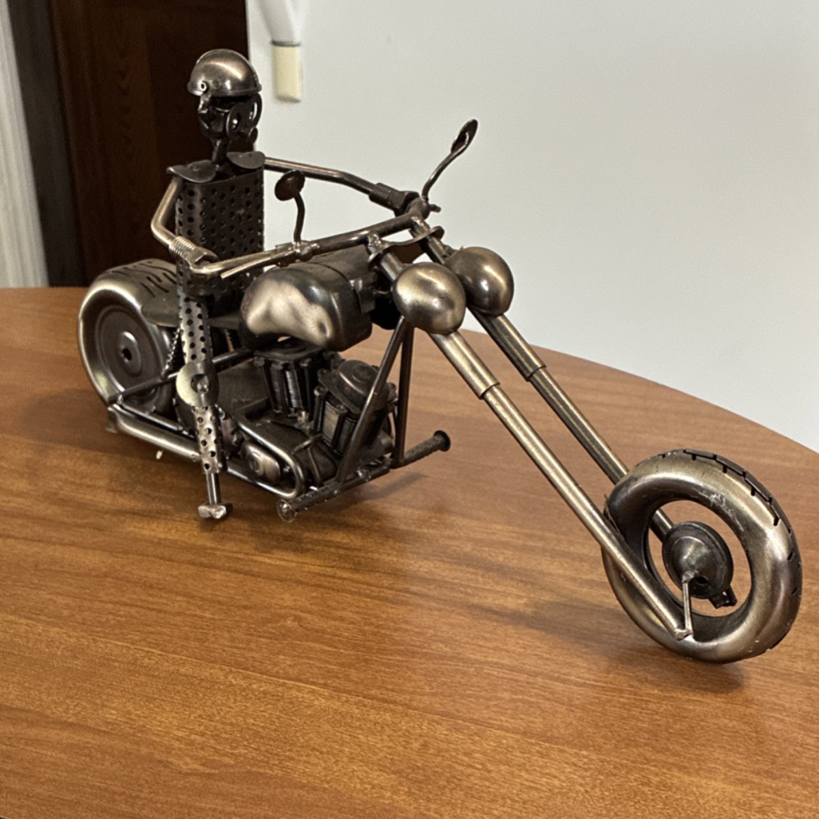 Motorcycle 3D Made Of Steel Nuts And Bolts Folk Art 16 inches long