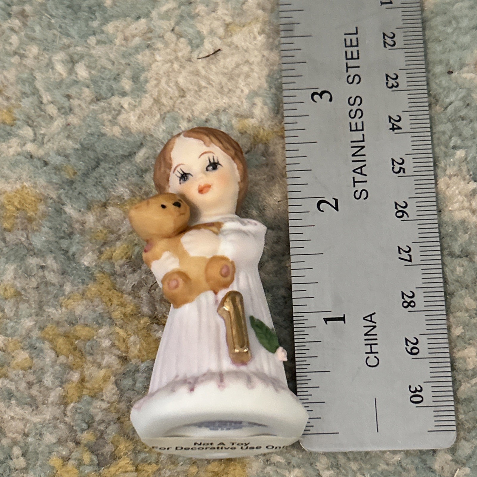 ENESCO 1982 Growing Up Baby Girl With Bear Age 1 Porcelain Figurine Brunette