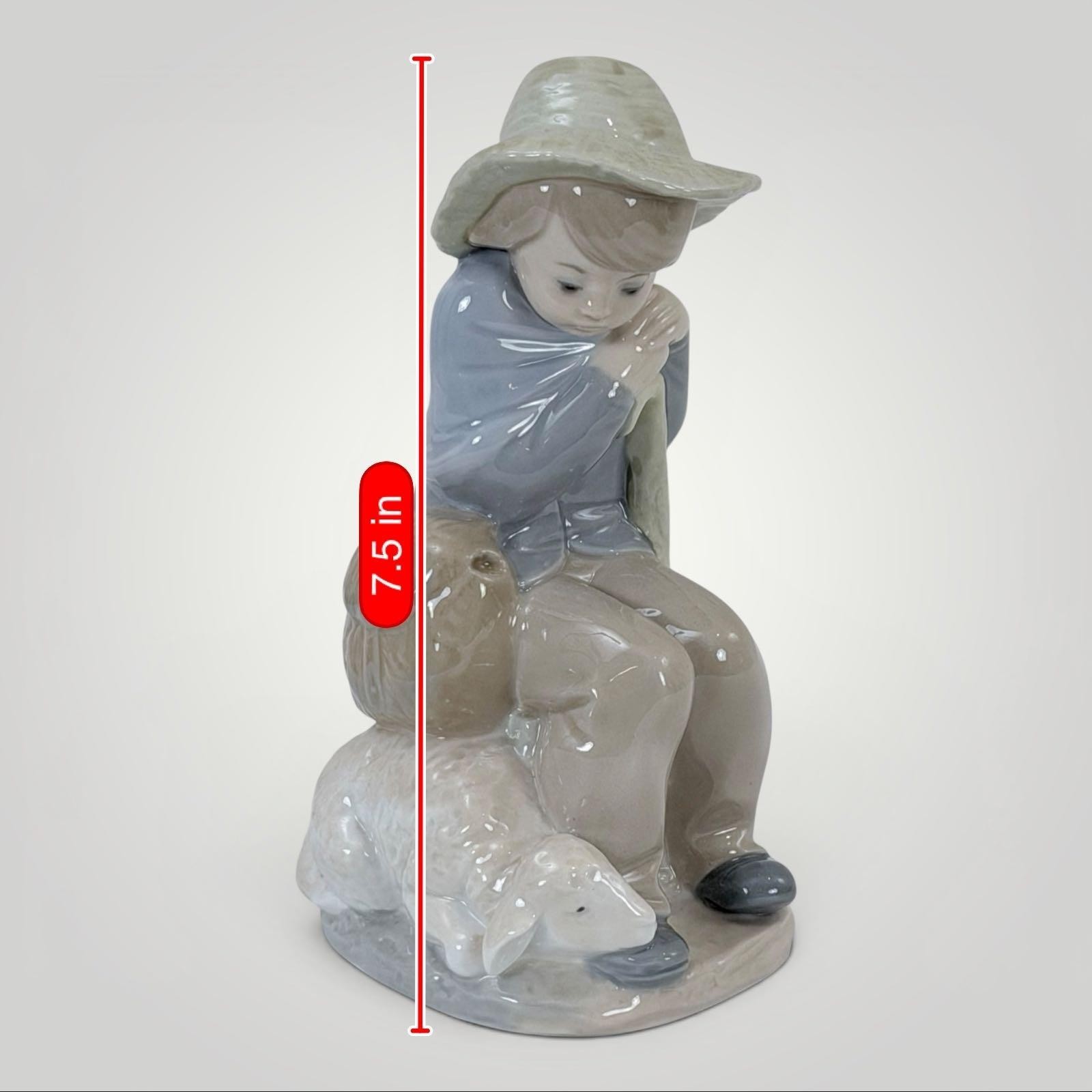Vintage 1970s Zaphir Spain Shepherd Boy Lamb Porcelain Figurine 7.5″ Glossy
