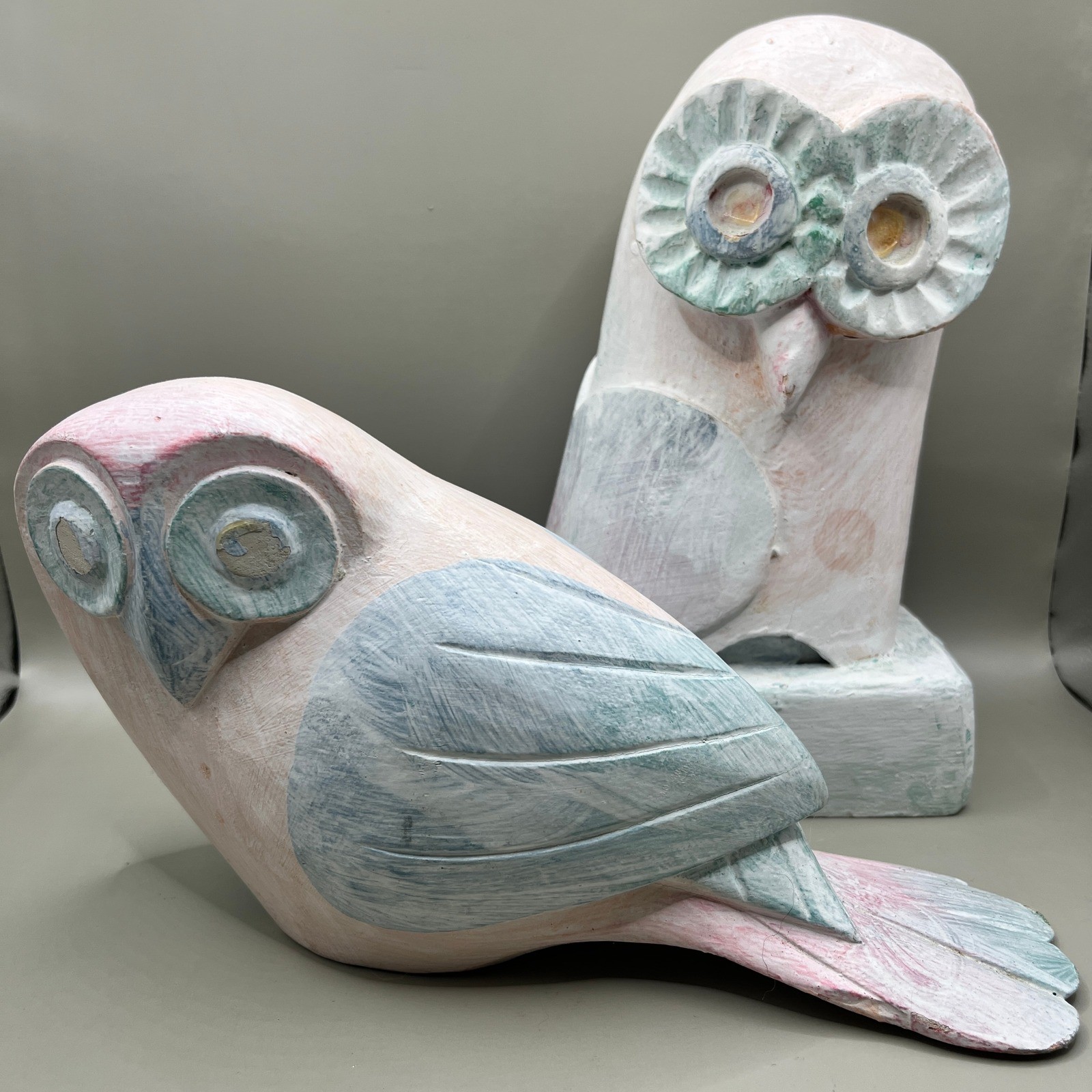Owl Figurine Tall Light Wood or Plaster Mold 8.5″ Tall Sculpture Decor