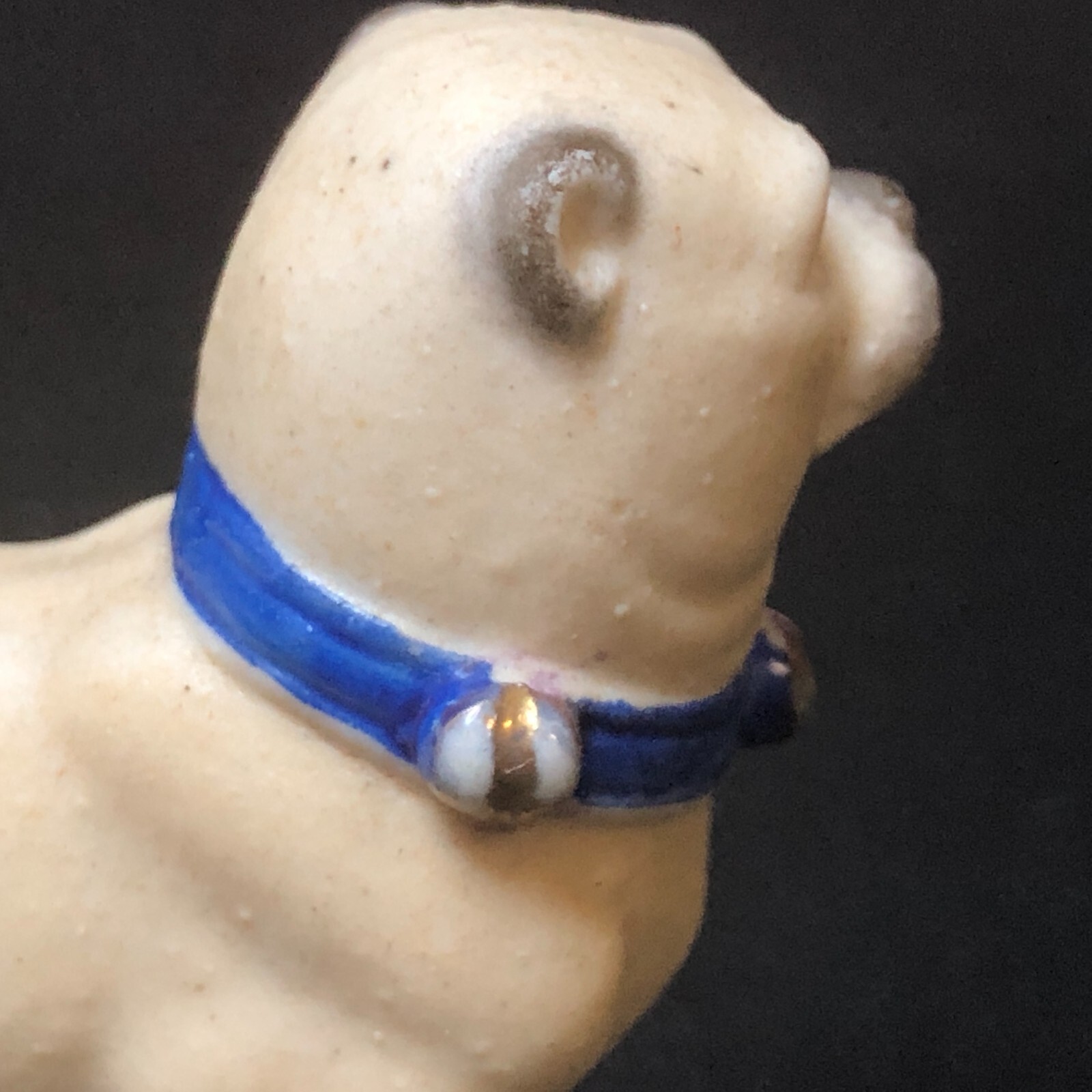 ANTIQUE 1900S PUG DOG Figure Victorian Dollhouse Miniature Bisque Figurine 2.50″