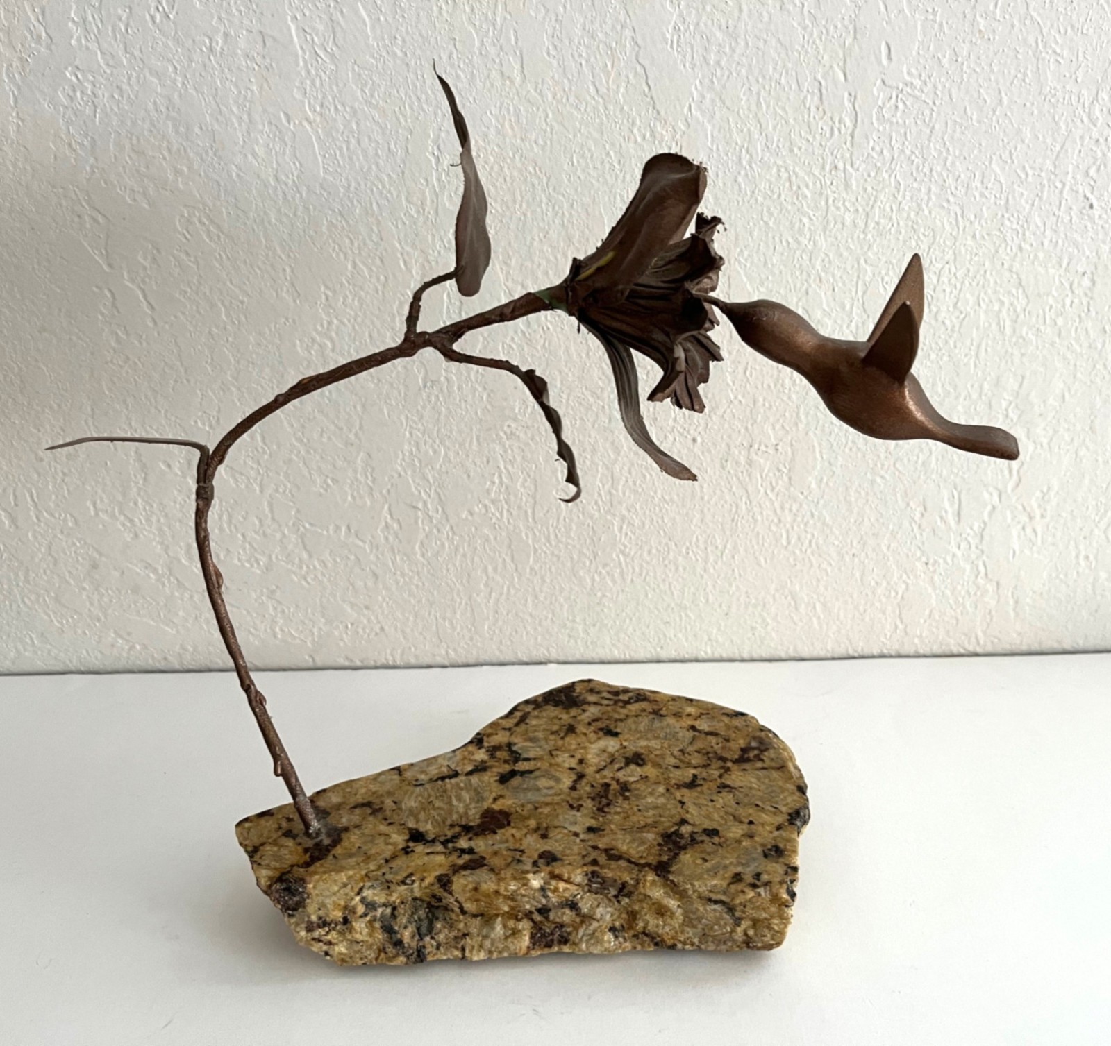 Copper Painted Hummingbird & Flower on a Granite Base